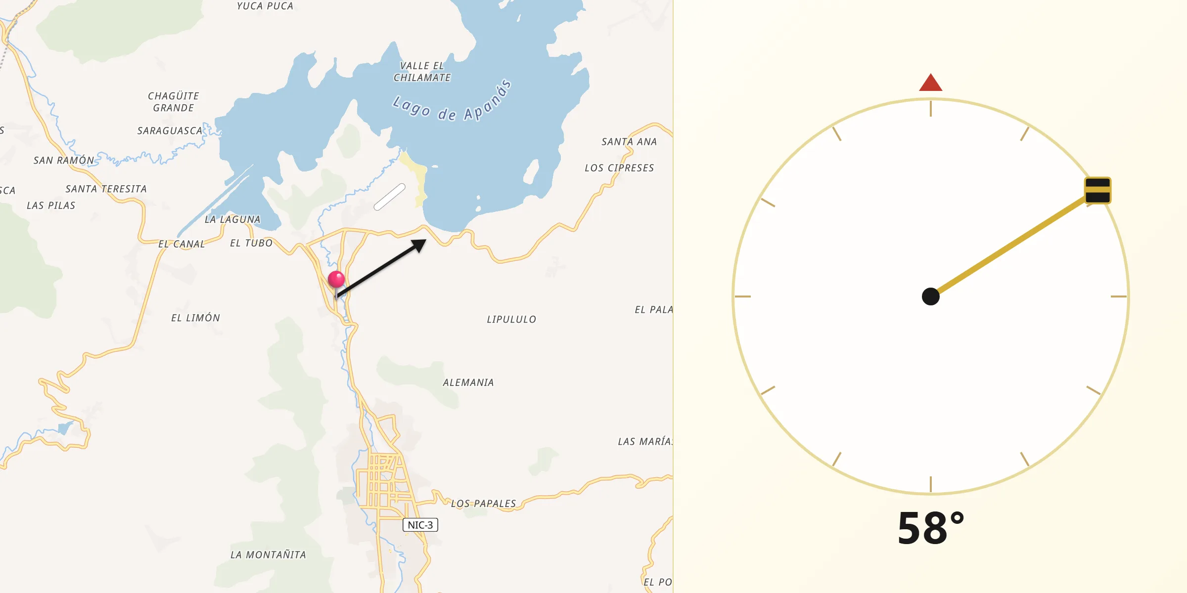 Dirección de la Qibla desde LLano de La Cruz