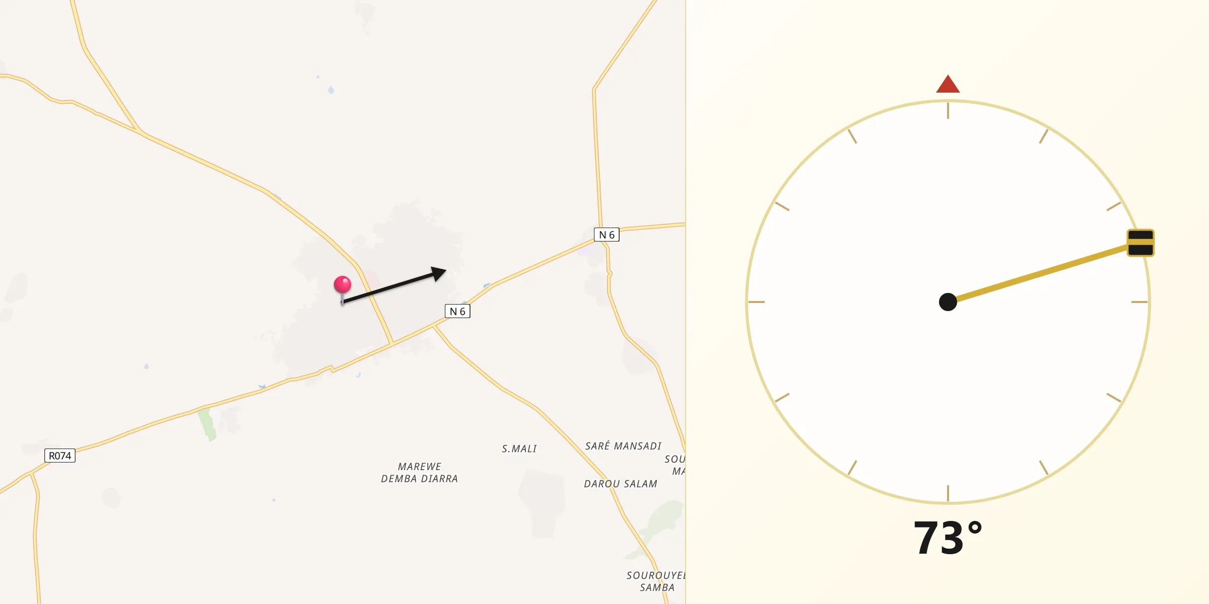 Direction vers la Qibla depuis Vélingara