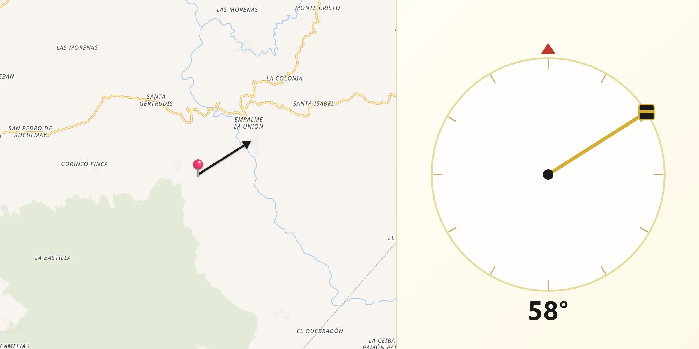 Dirección de la Qibla desde Las Praderas