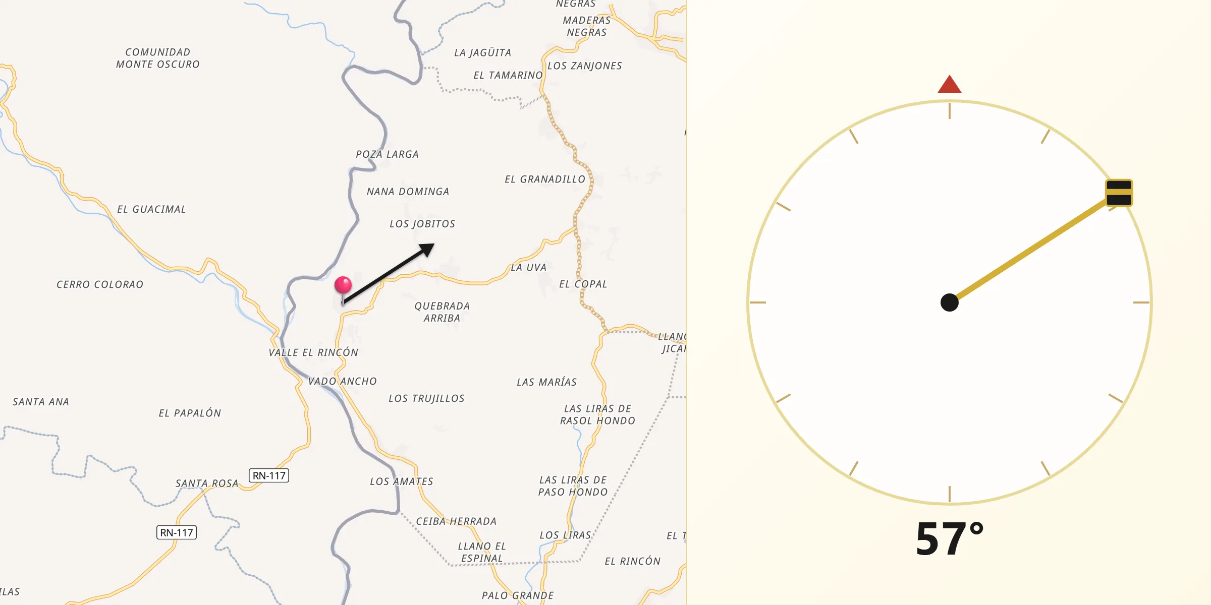 Dirección de la Qibla desde Santo Tomás del Norte