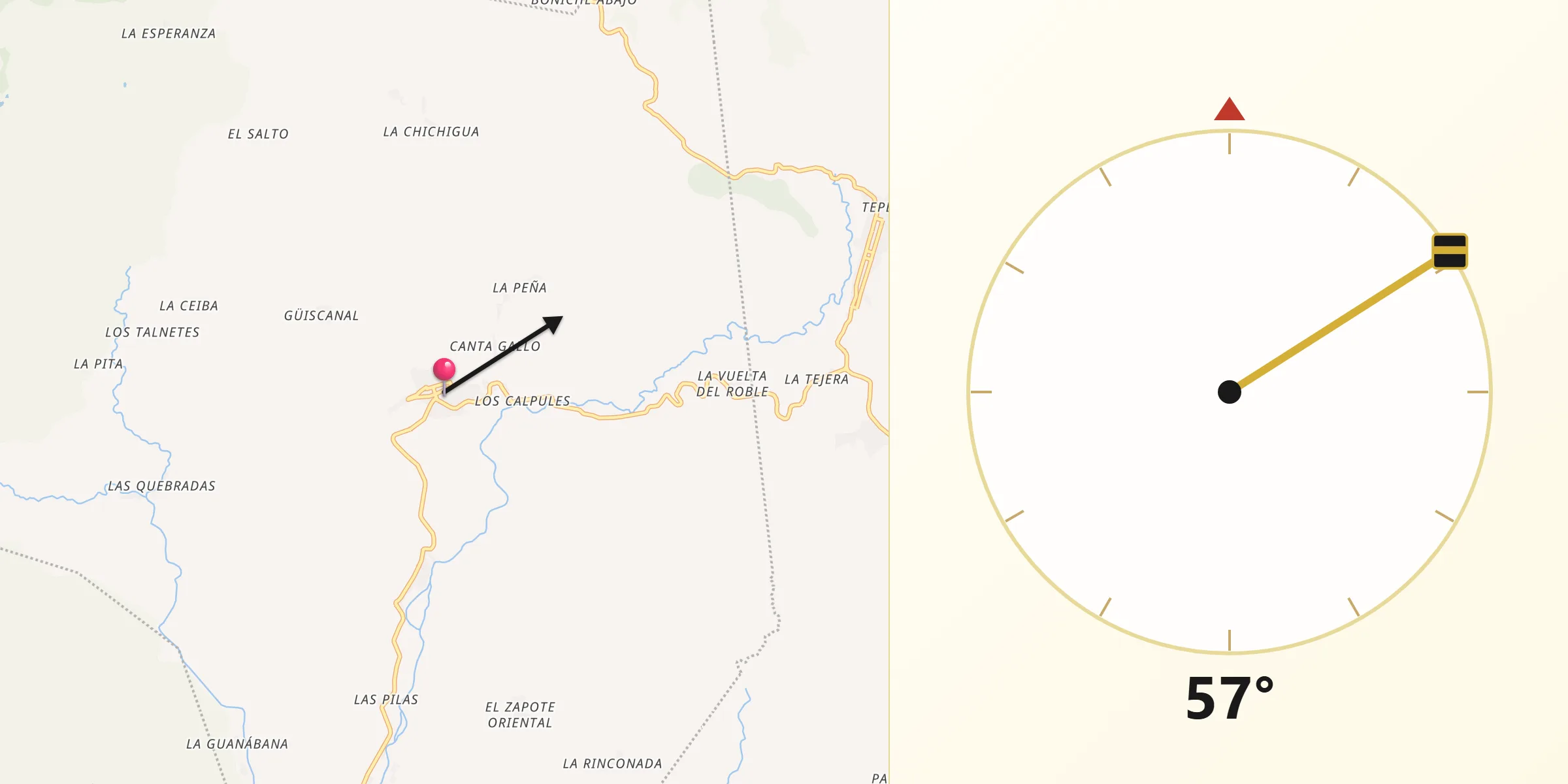 Dirección de la Qibla desde La Concordia