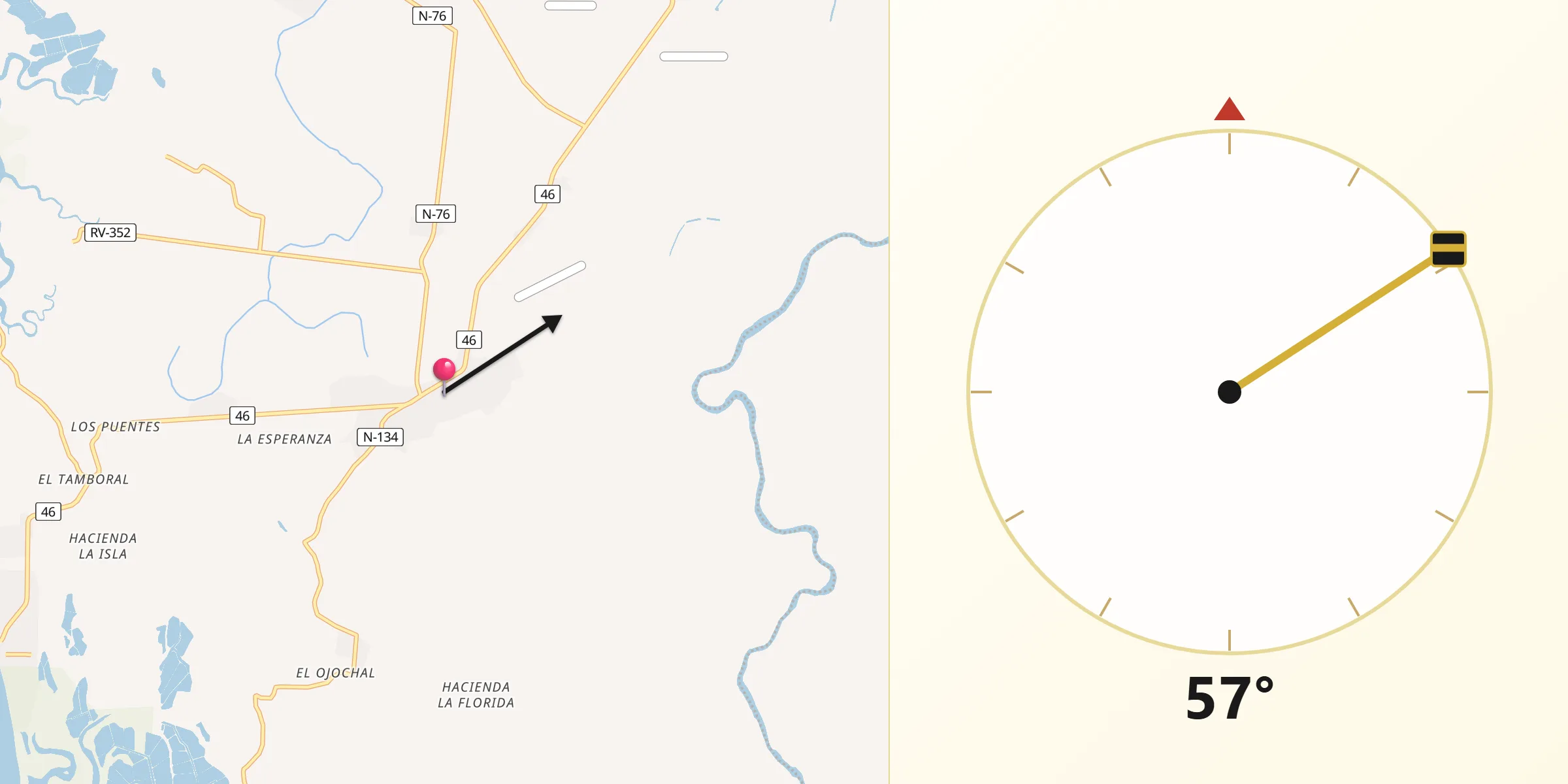 Dirección de la Qibla desde Monjarás