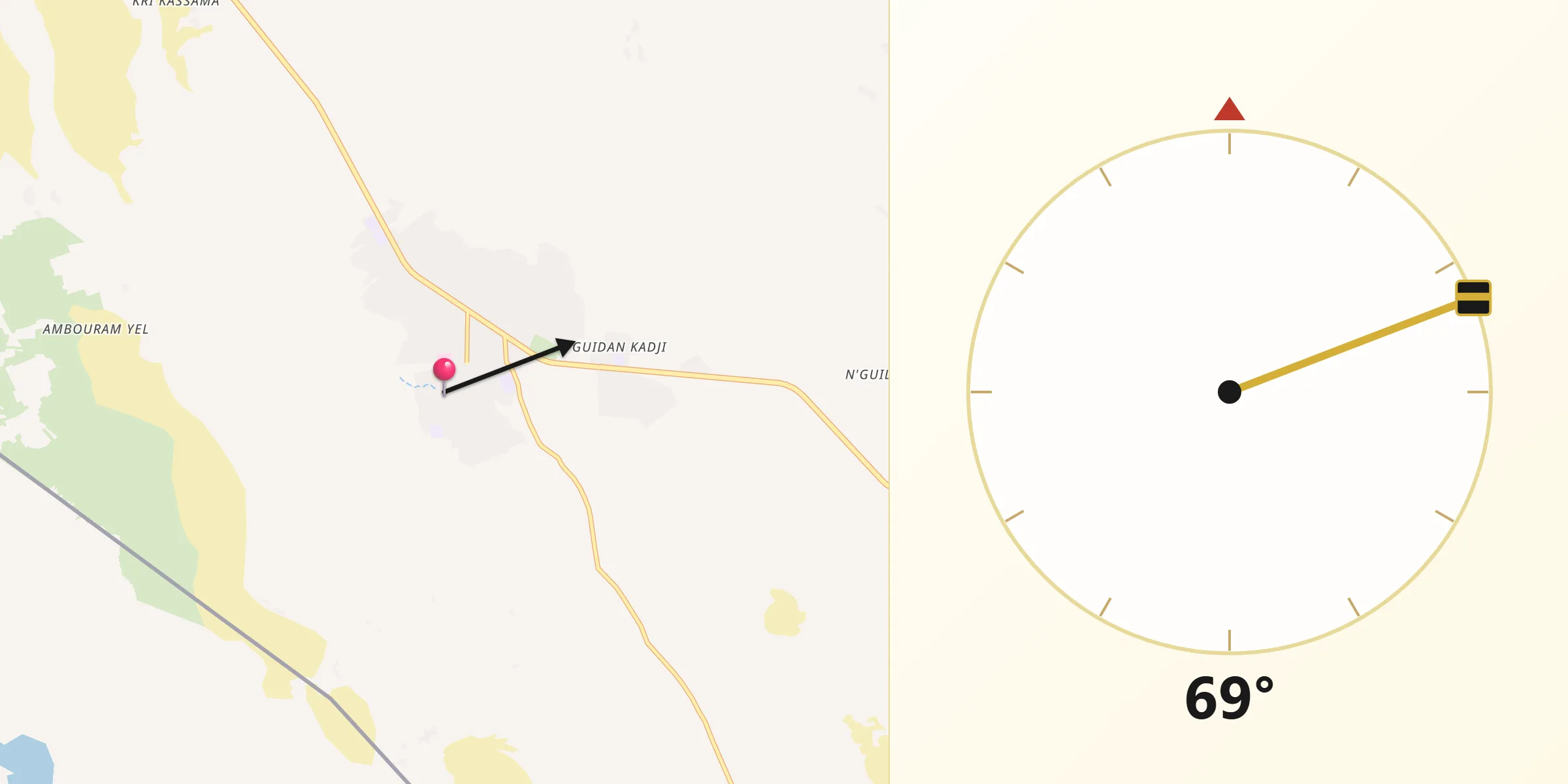 Direction vers la Qibla depuis Maïné Soroa
