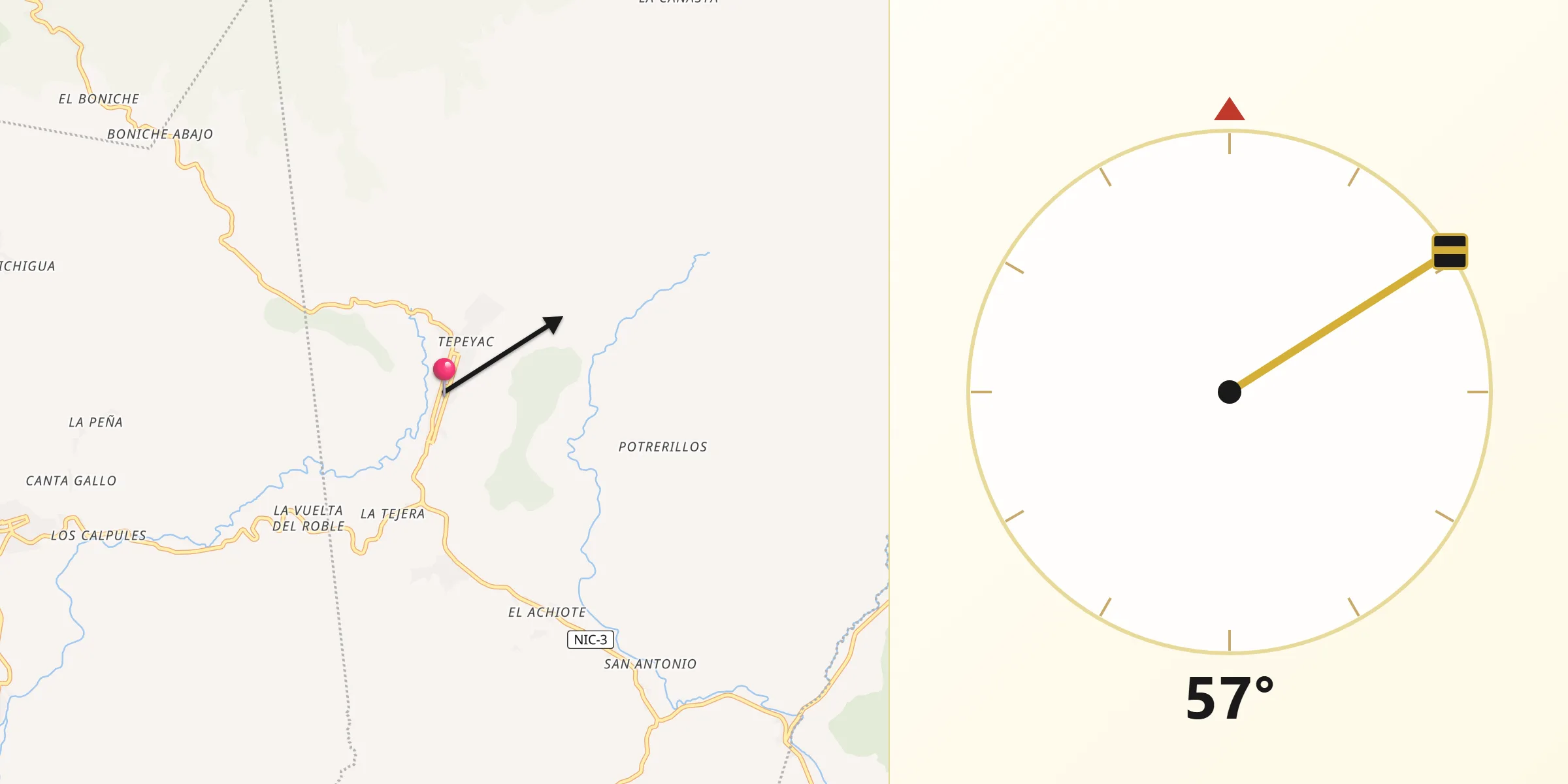 Dirección de la Qibla desde San Rafael del Norte