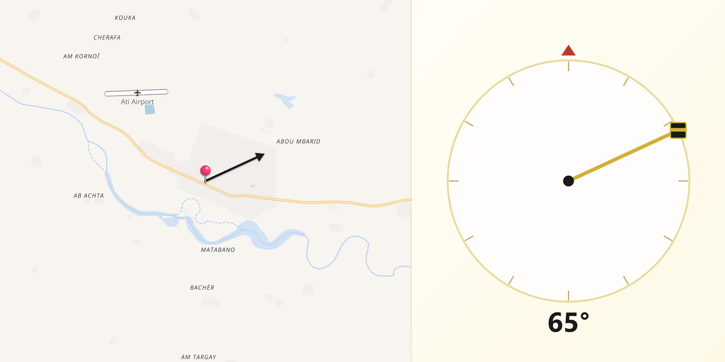 Direction vers la Qibla depuis Ati