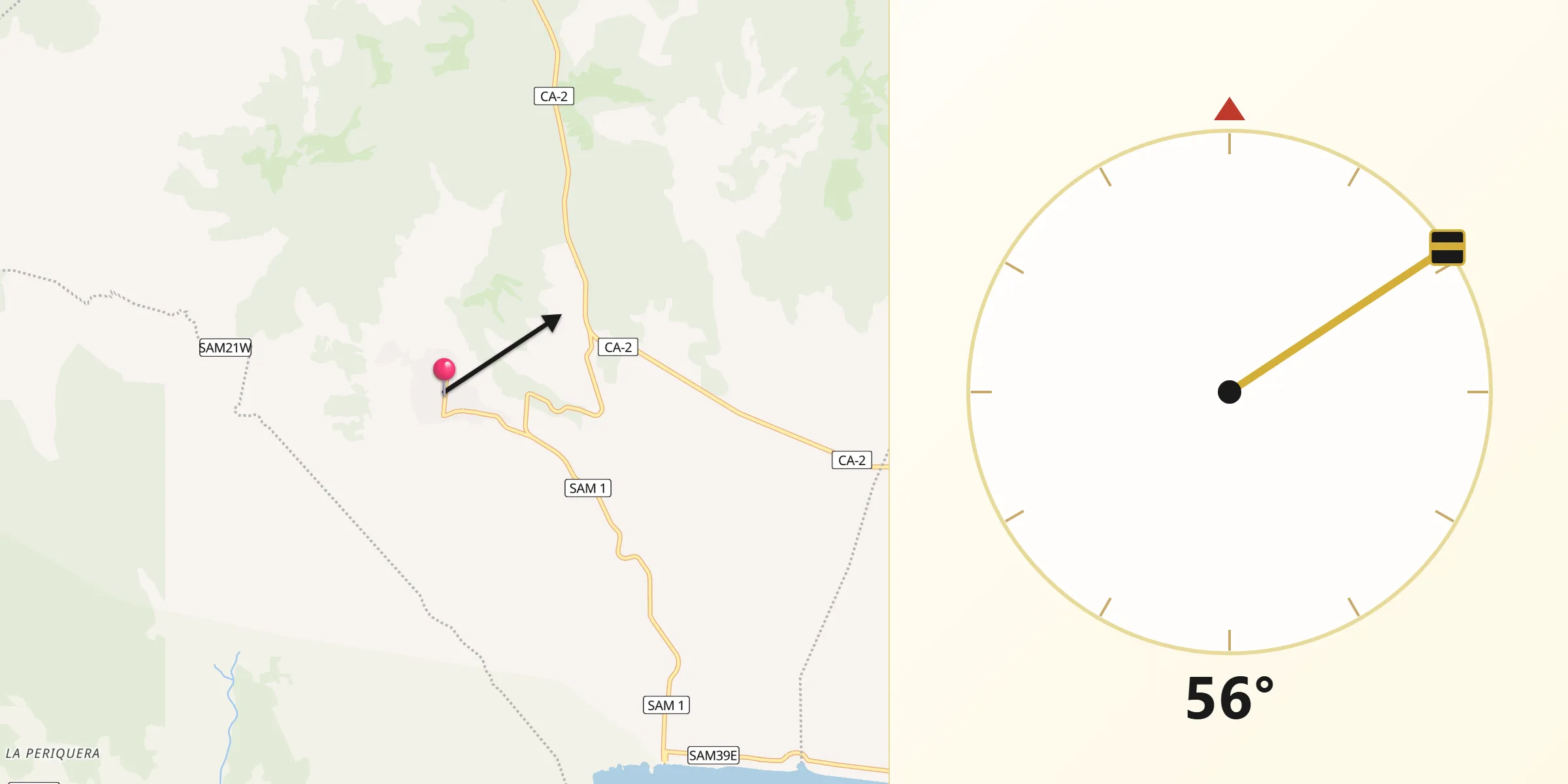 Dirección de la Qibla desde Chirilagua