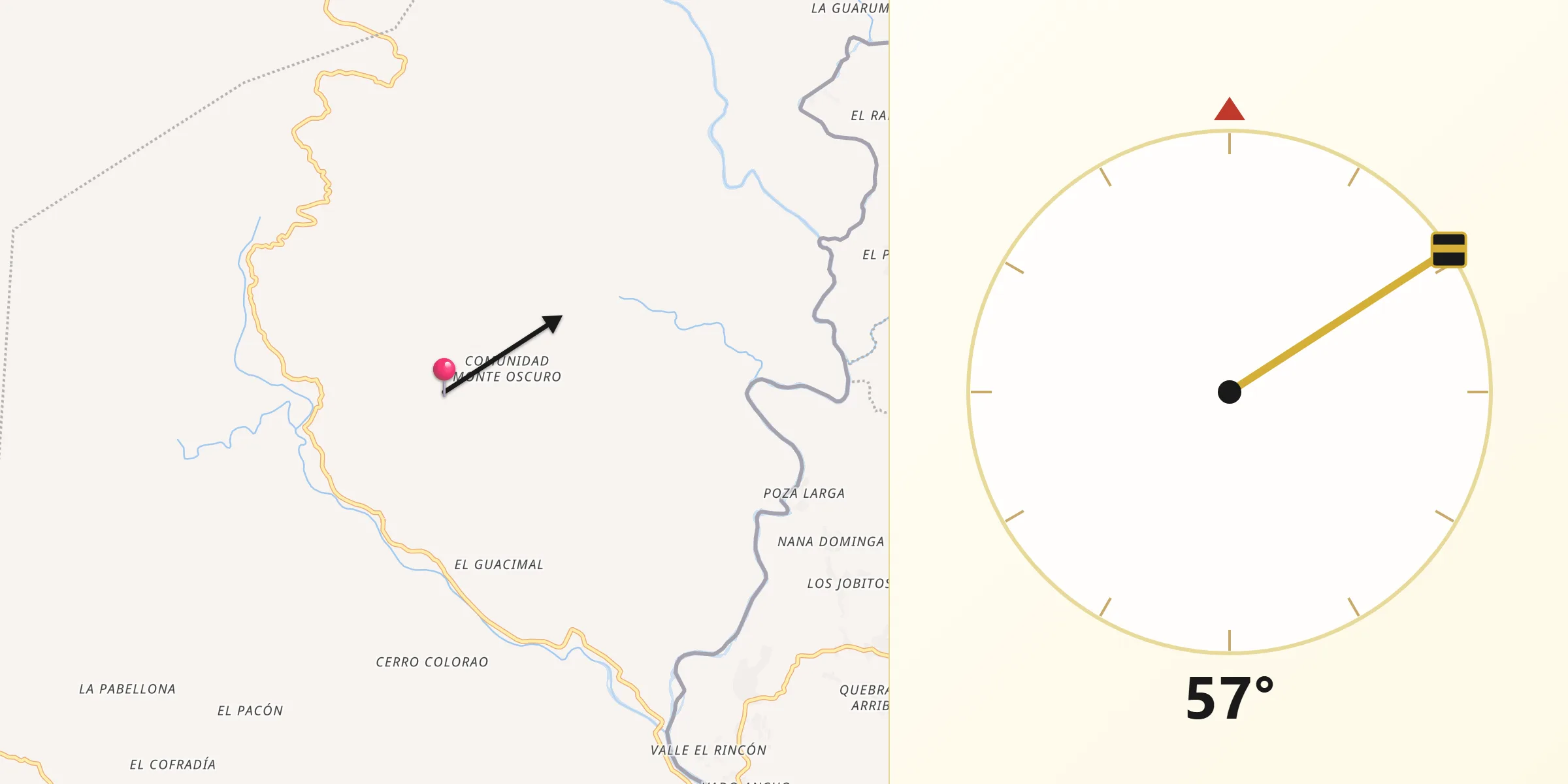 Dirección de la Qibla desde Concepción de María