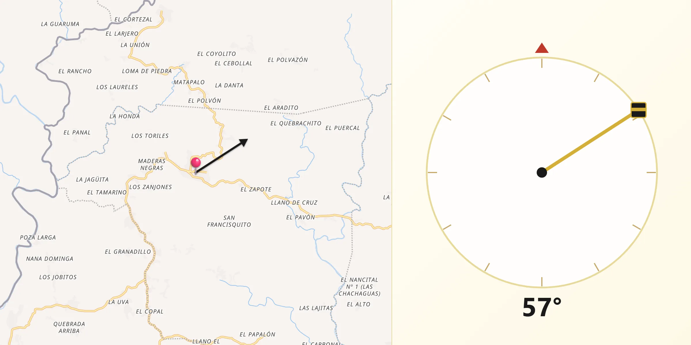 Dirección de la Qibla desde Cinco Pinos