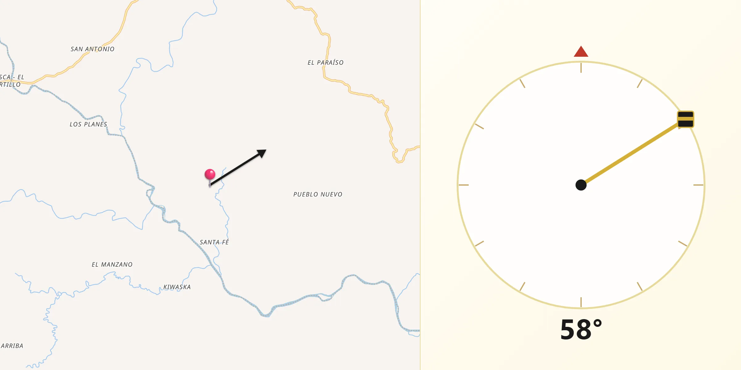 Dirección de la Qibla desde Waslala