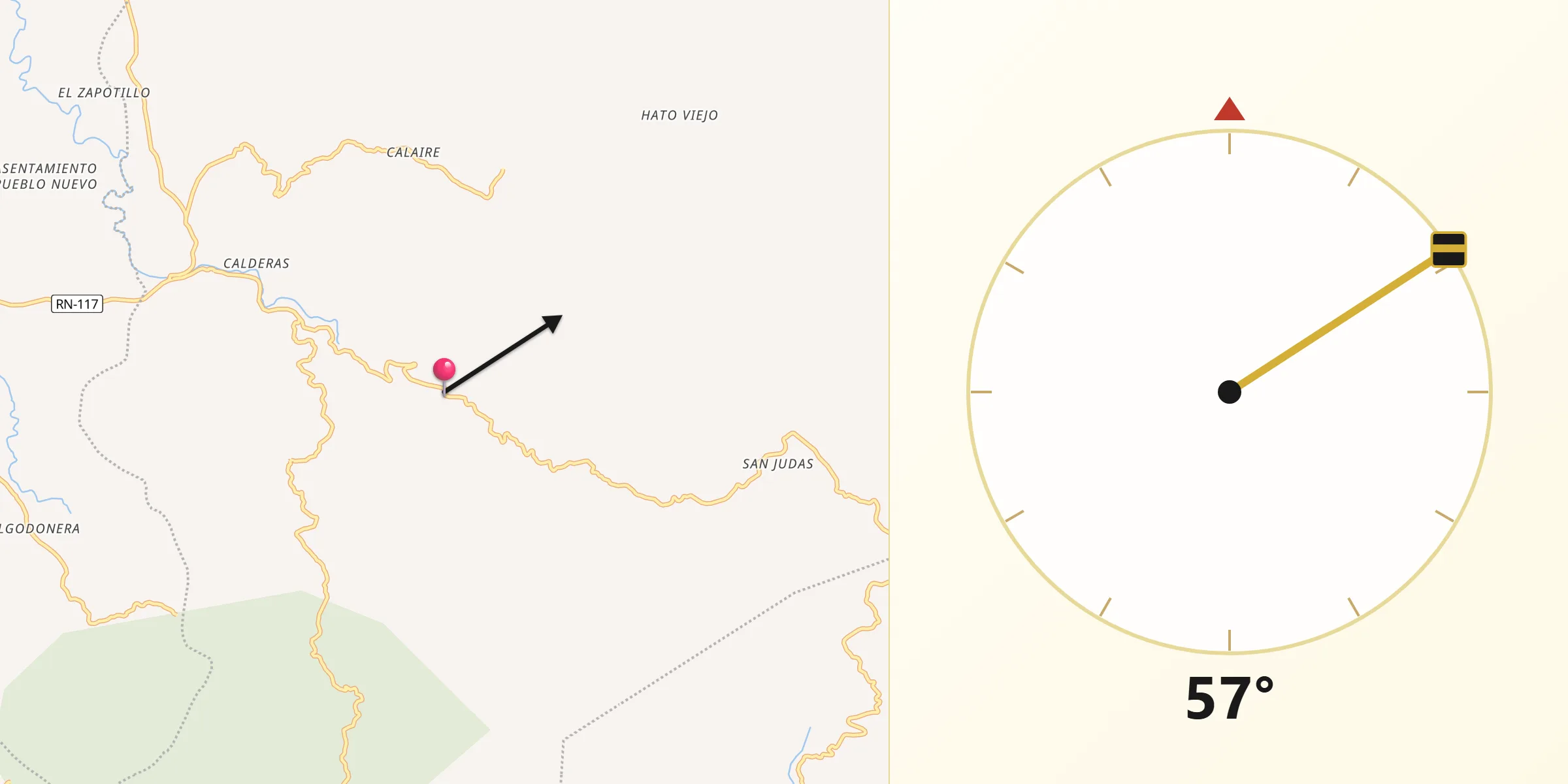 Dirección de la Qibla desde Corpus