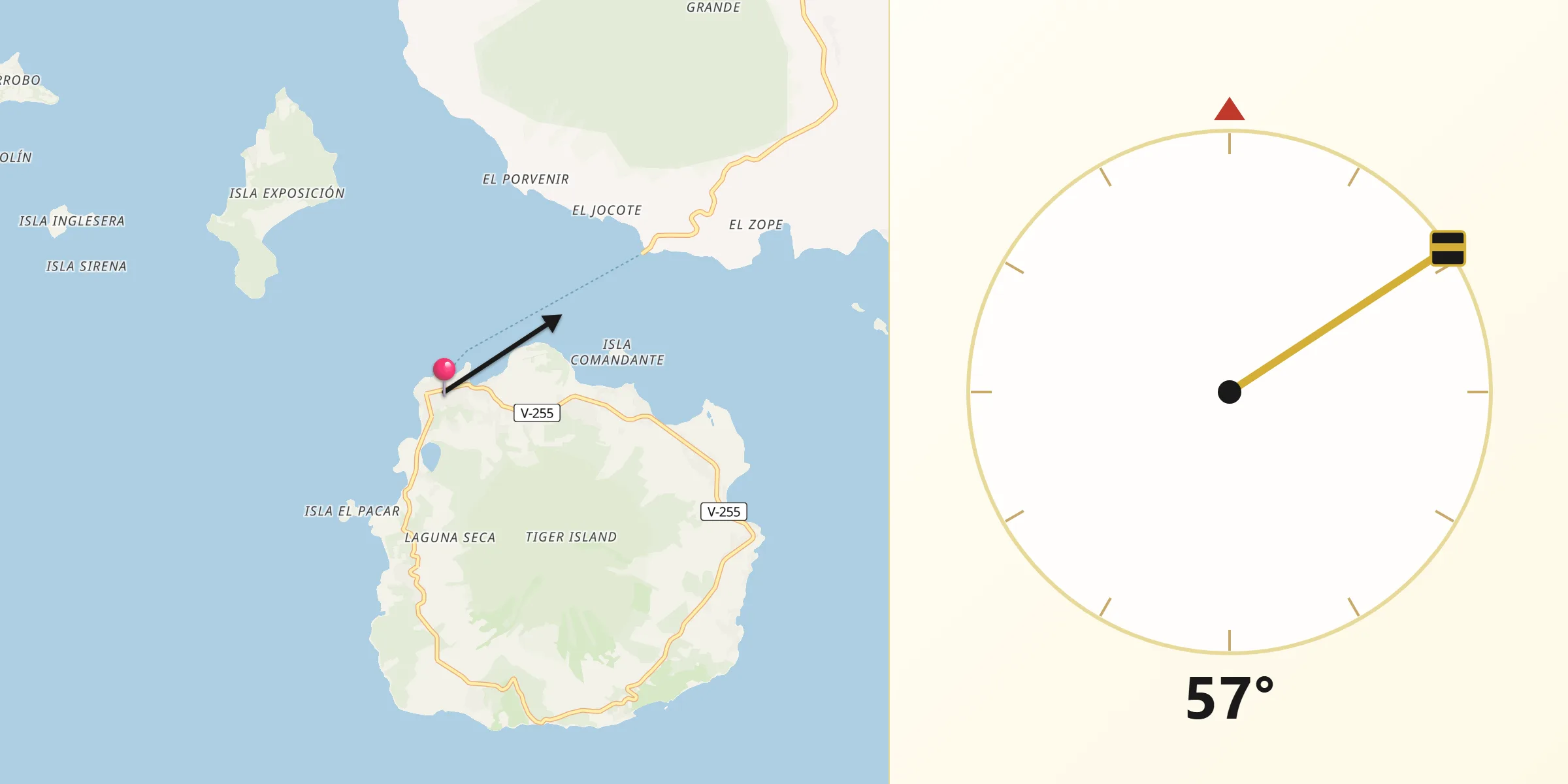 Dirección de la Qibla desde Amapala