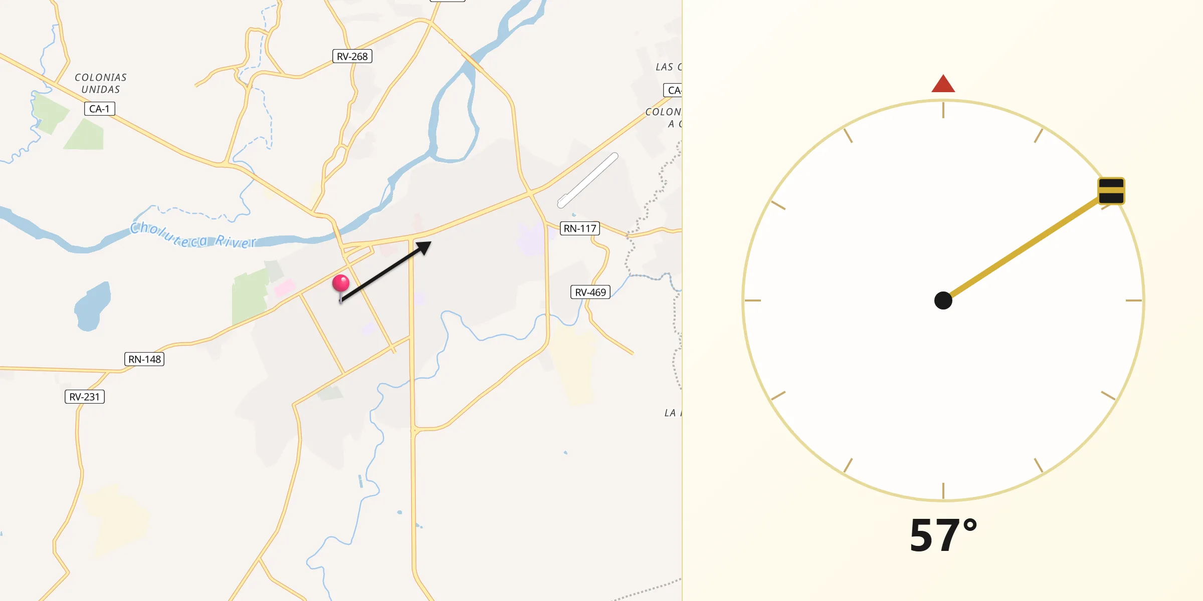 Dirección de la Qibla desde Ciudad Choluteca
