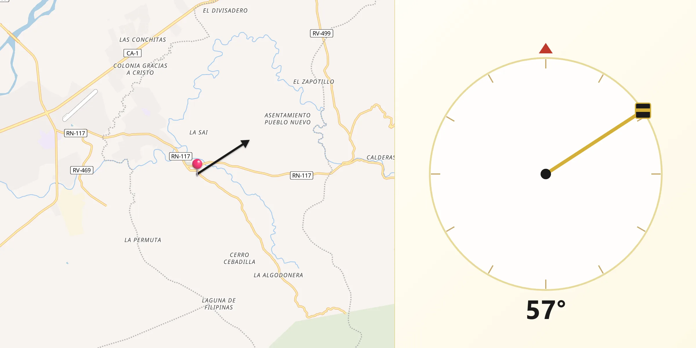 Dirección de la Qibla desde Santa Ana de Yusguare