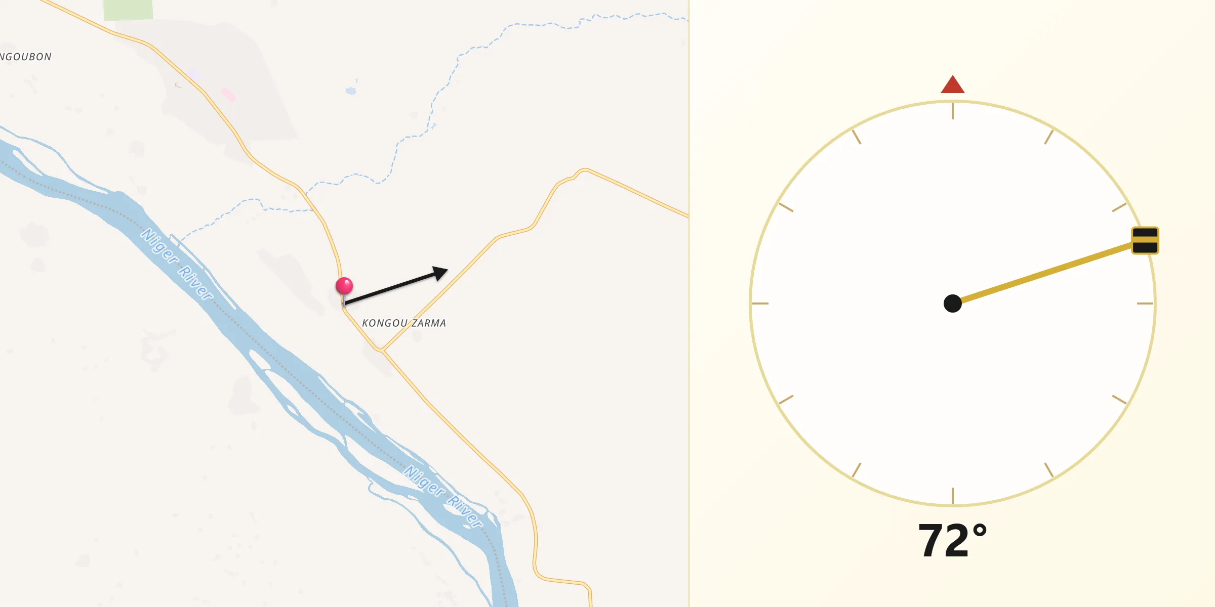 Direction vers la Qibla depuis Kollo