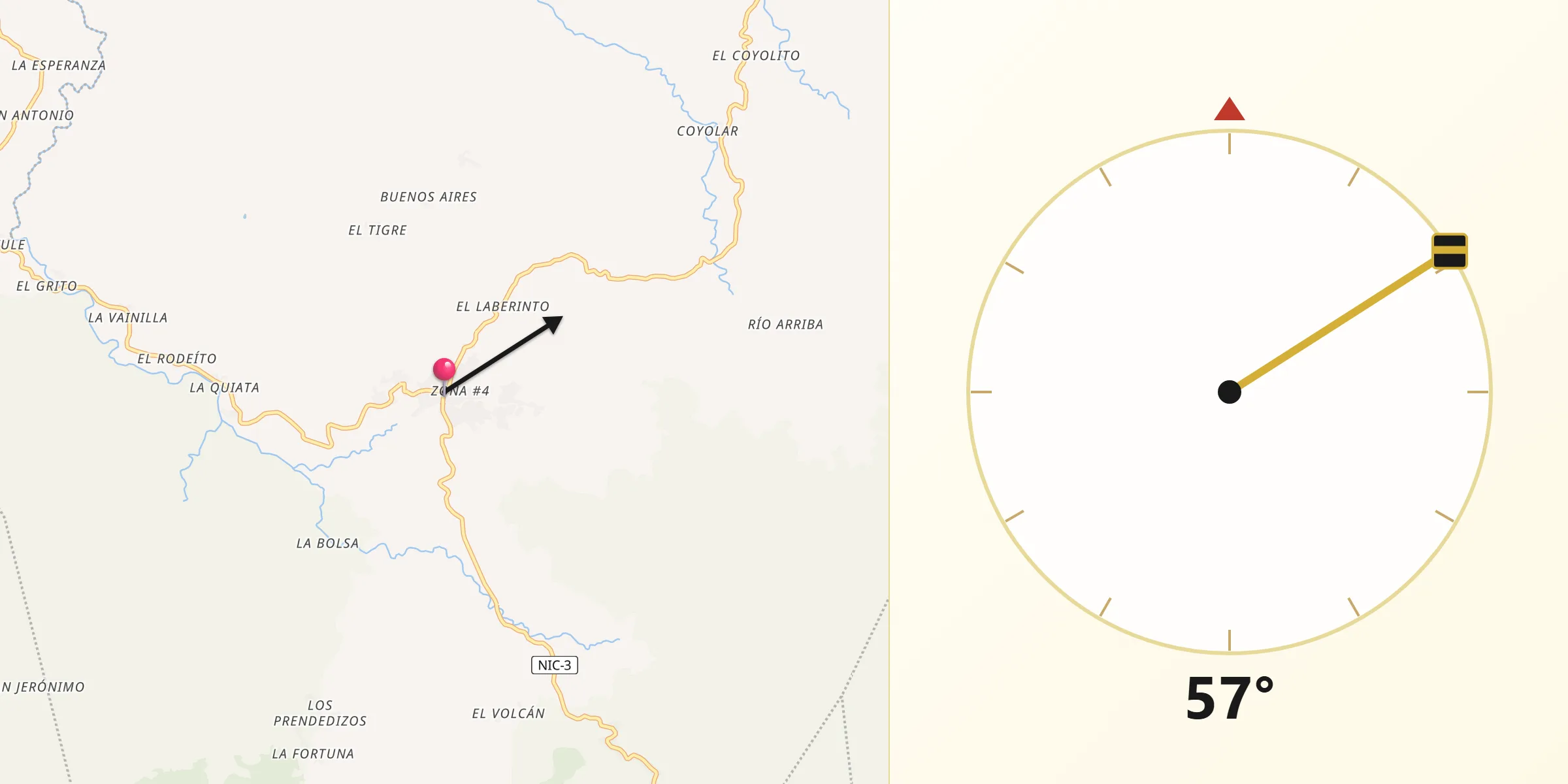 Dirección de la Qibla desde San Sebastián de Yalí