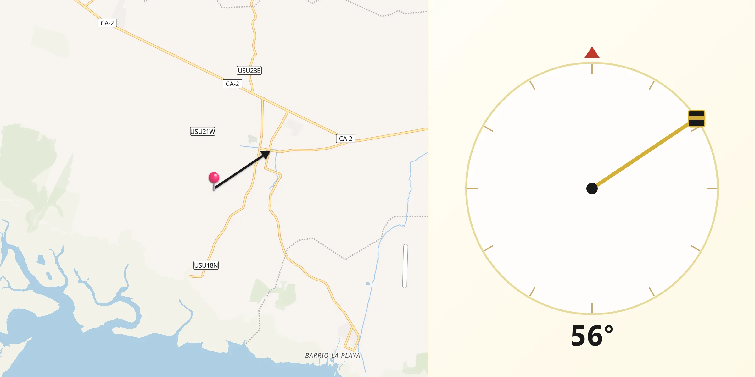 Dirección de la Qibla desde Jiquilisco