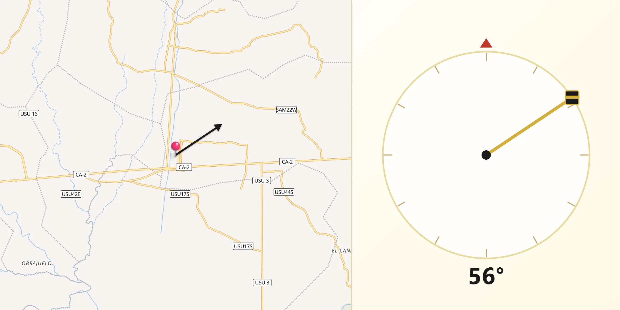 Dirección de la Qibla desde El Tránsito