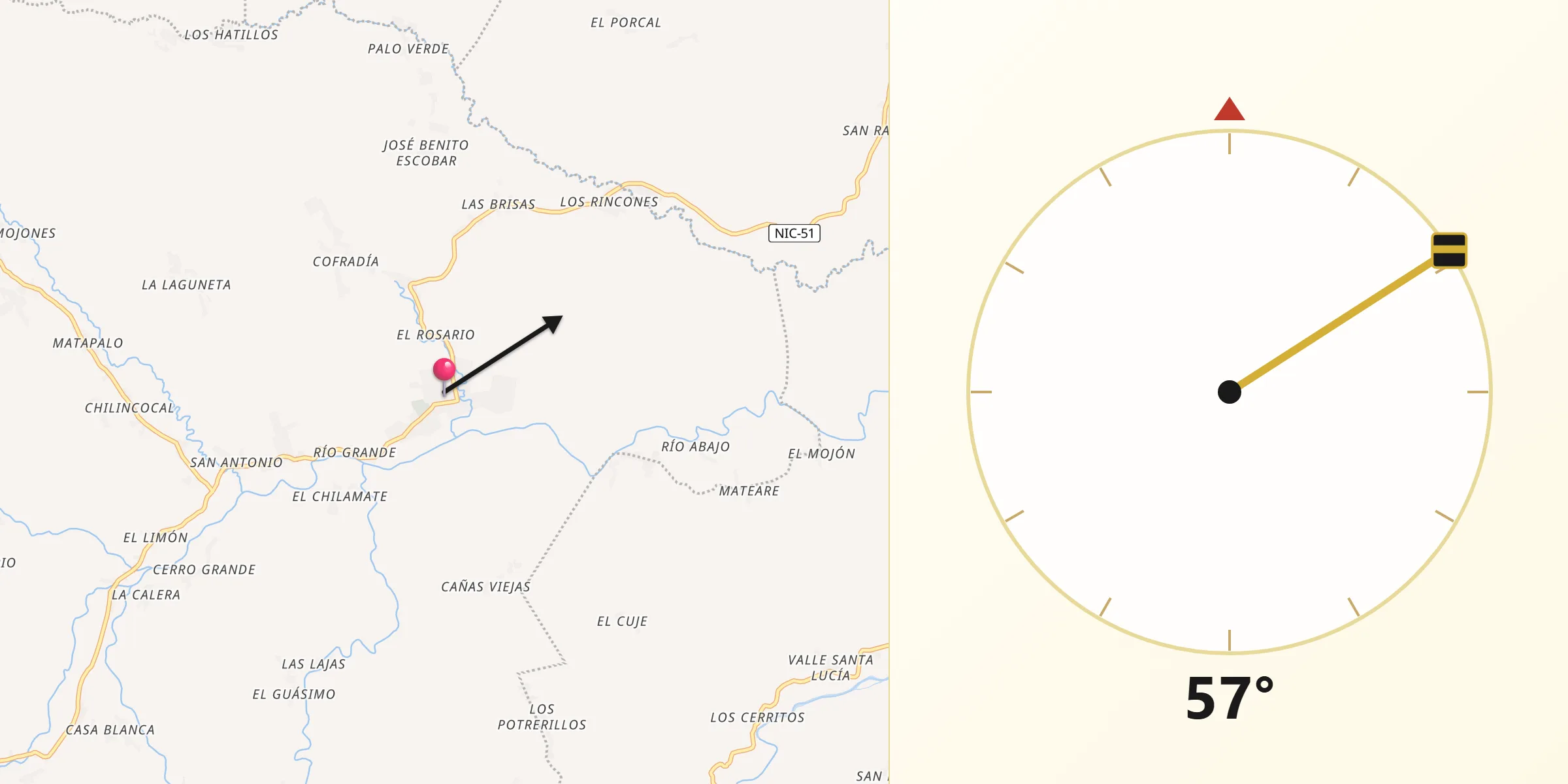 Dirección de la Qibla desde Pueblo Nuevo