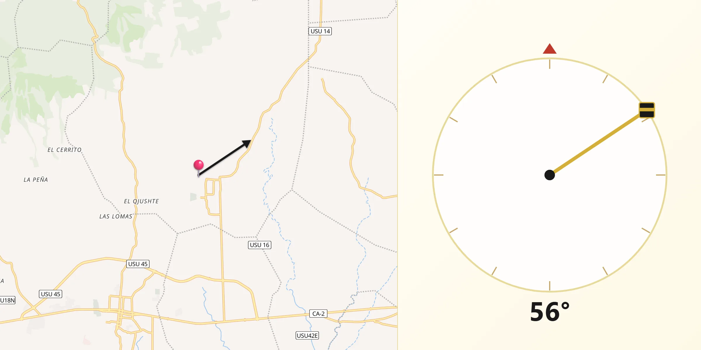 Dirección de la Qibla desde Santa Elena