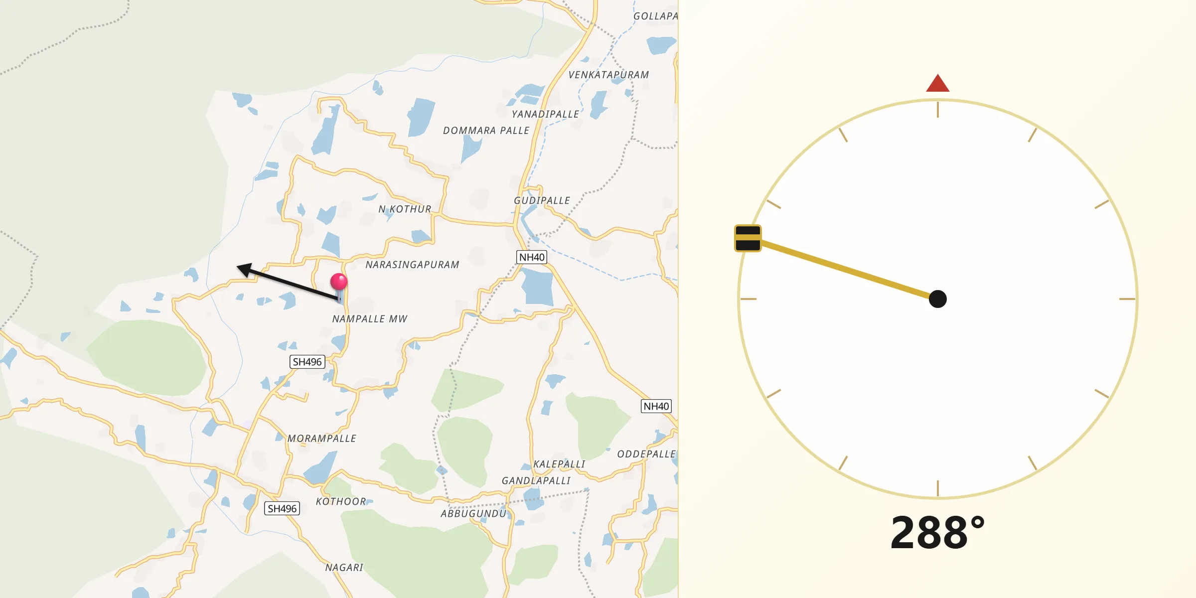 Qibla Direction from Chittoor