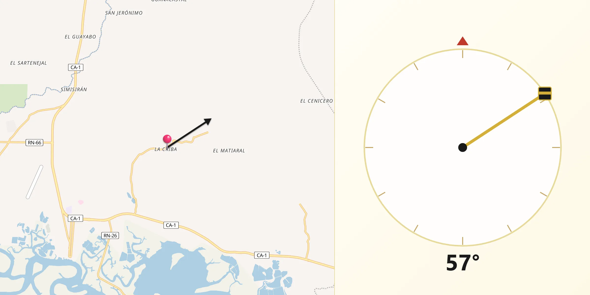 Dirección de la Qibla desde La Criba