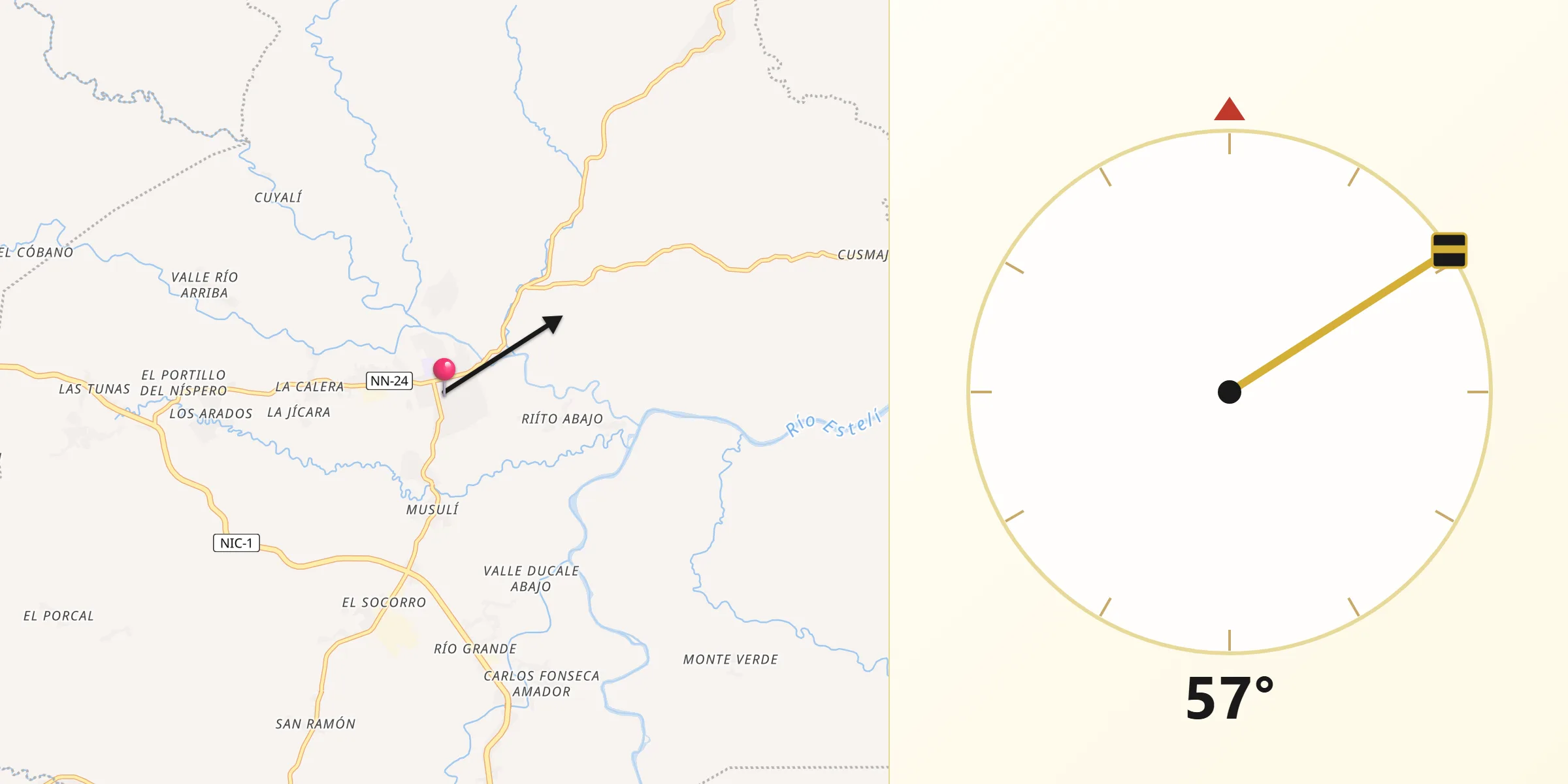 Dirección de la Qibla desde Palacagüina