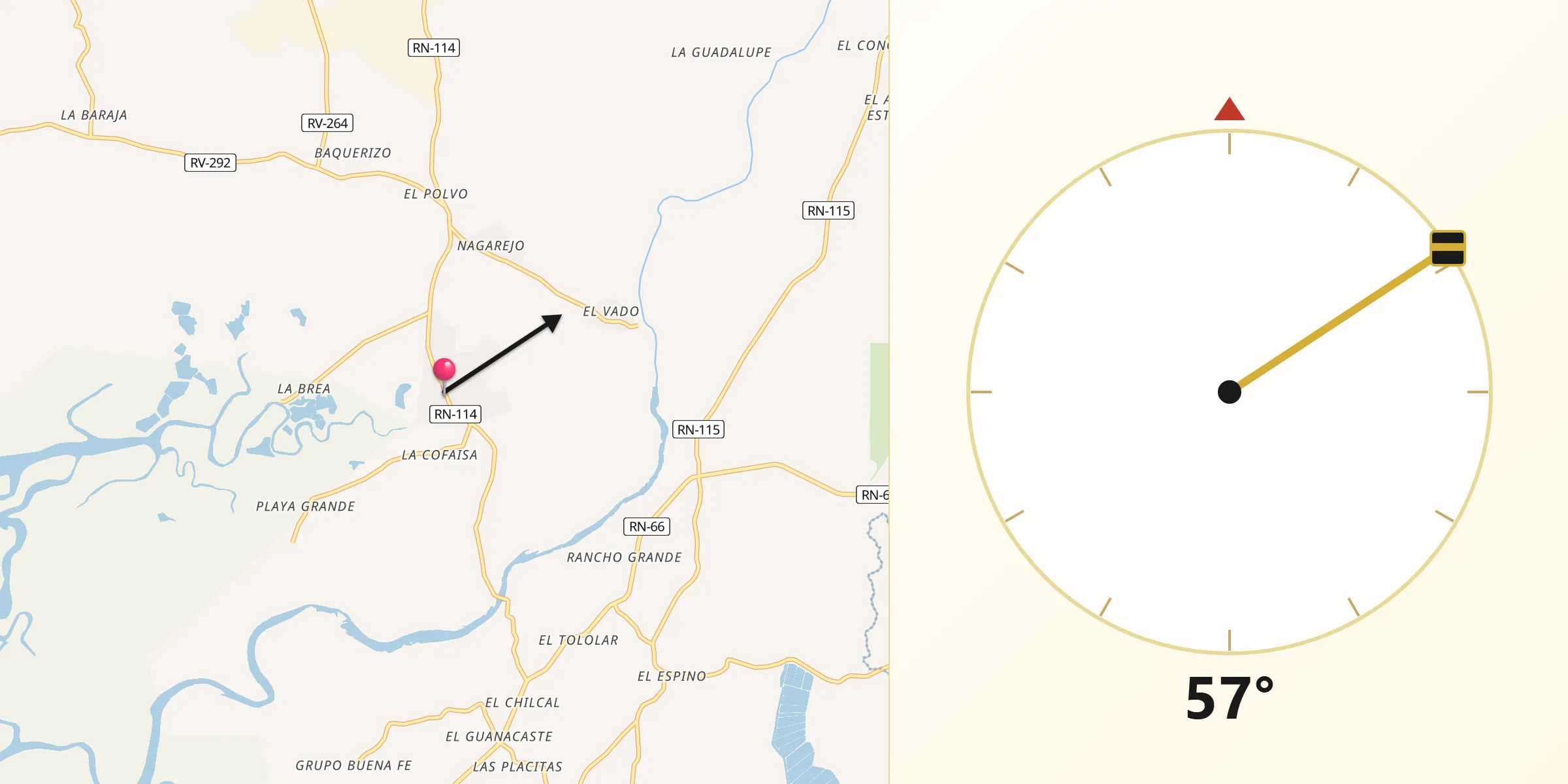 Dirección de la Qibla desde Agua Fría