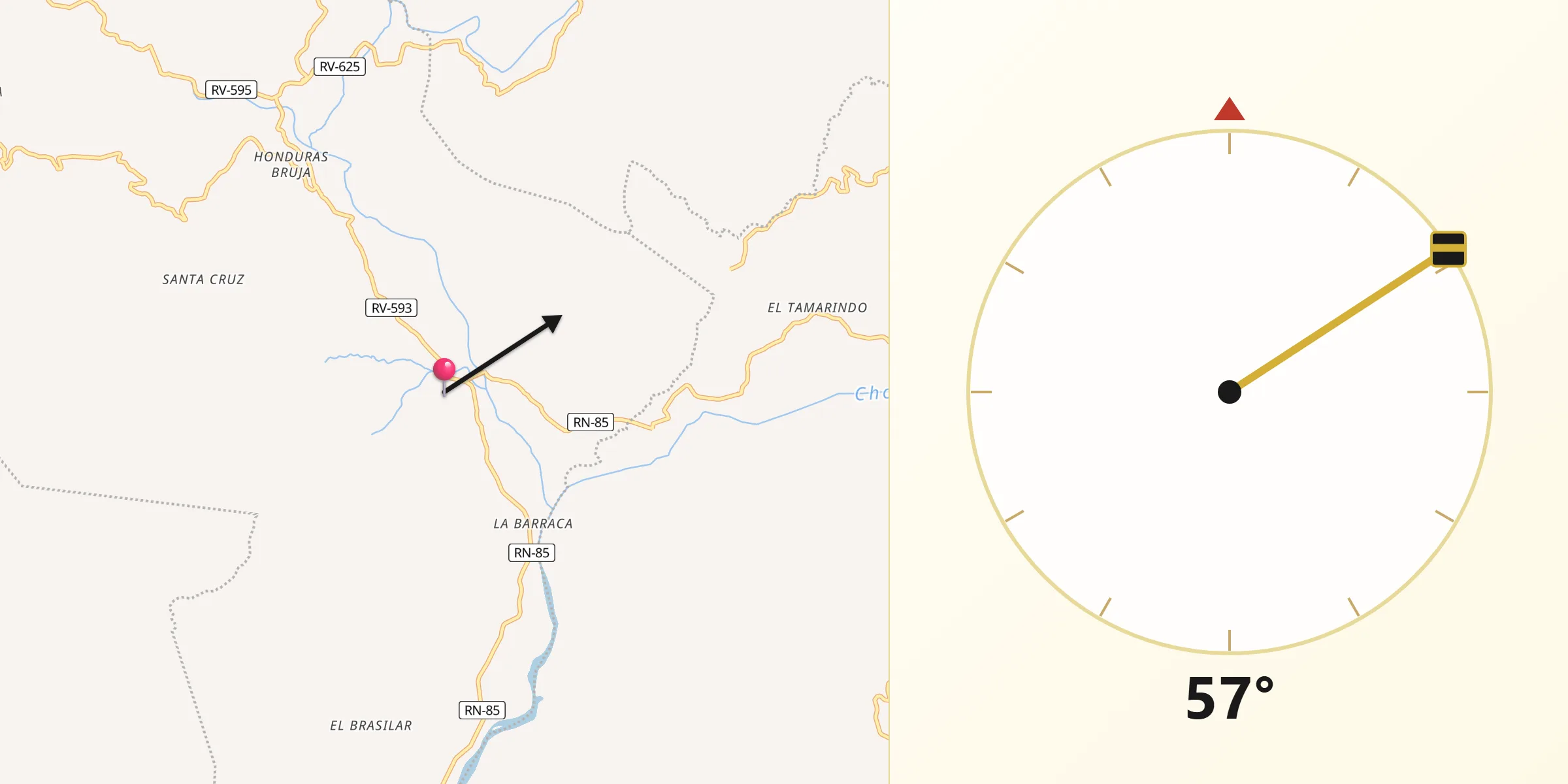 Dirección de la Qibla desde Orocuina