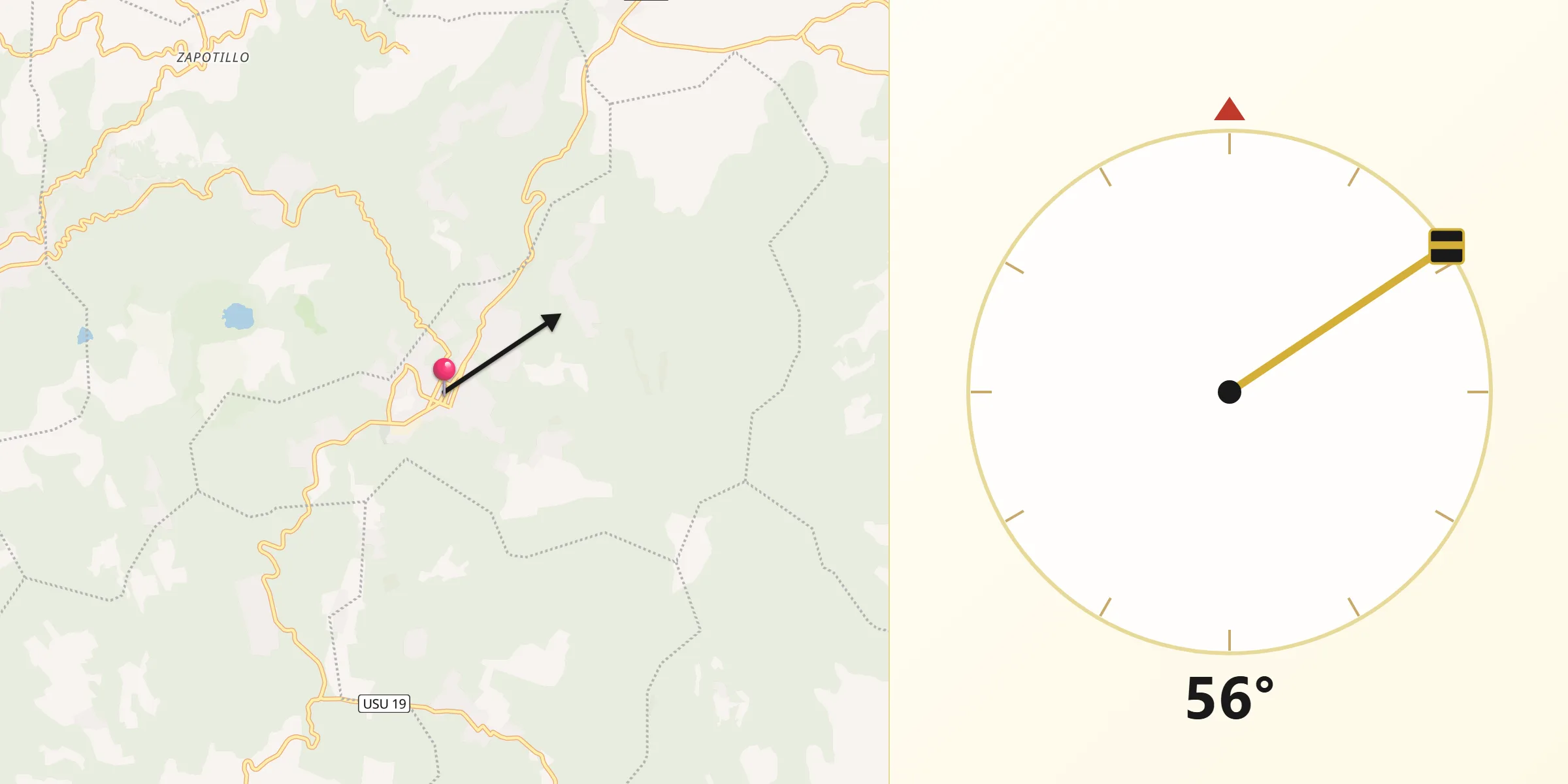 Dirección de la Qibla desde Santiago de María