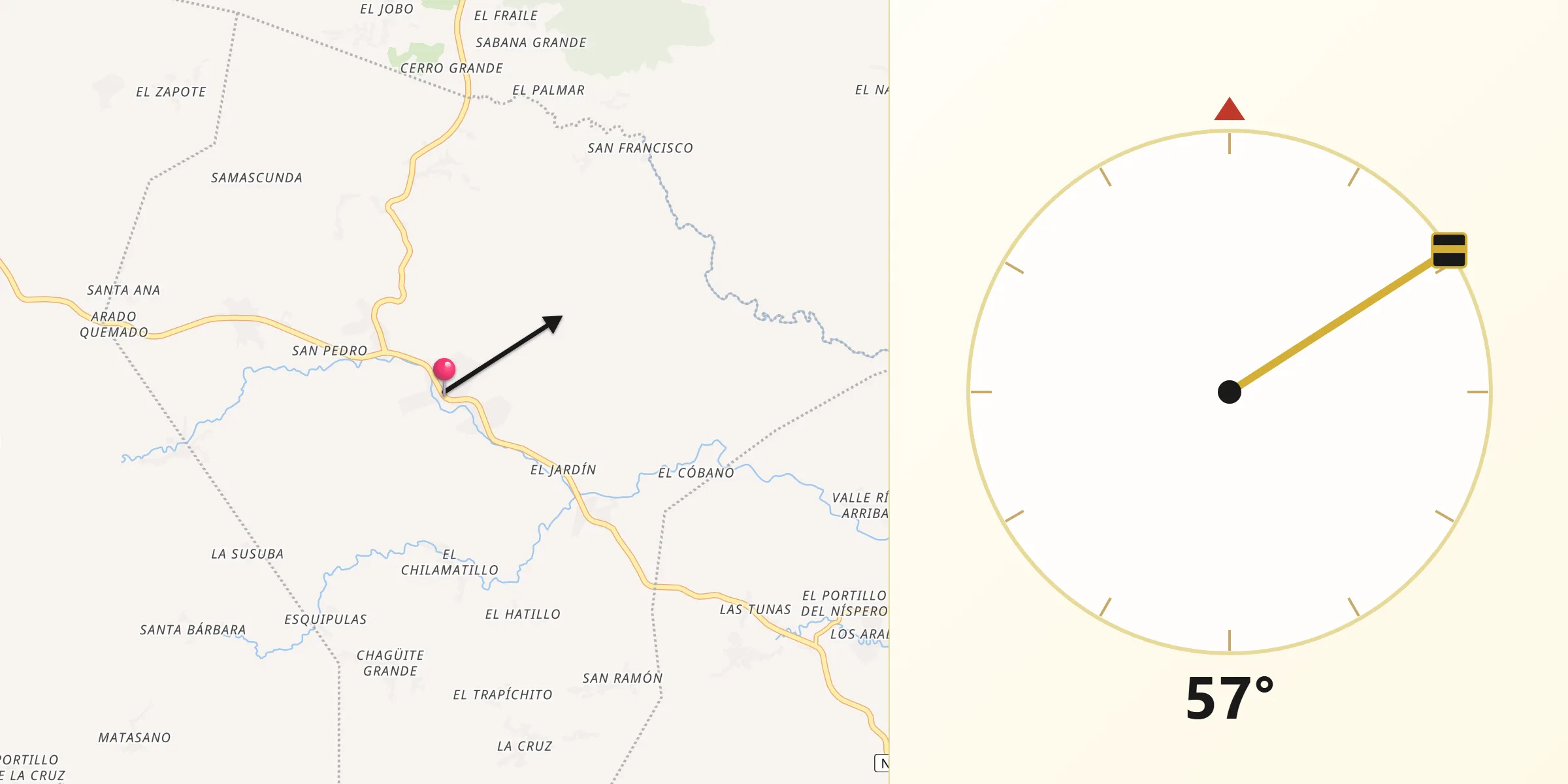 Dirección de la Qibla desde Yalagüina