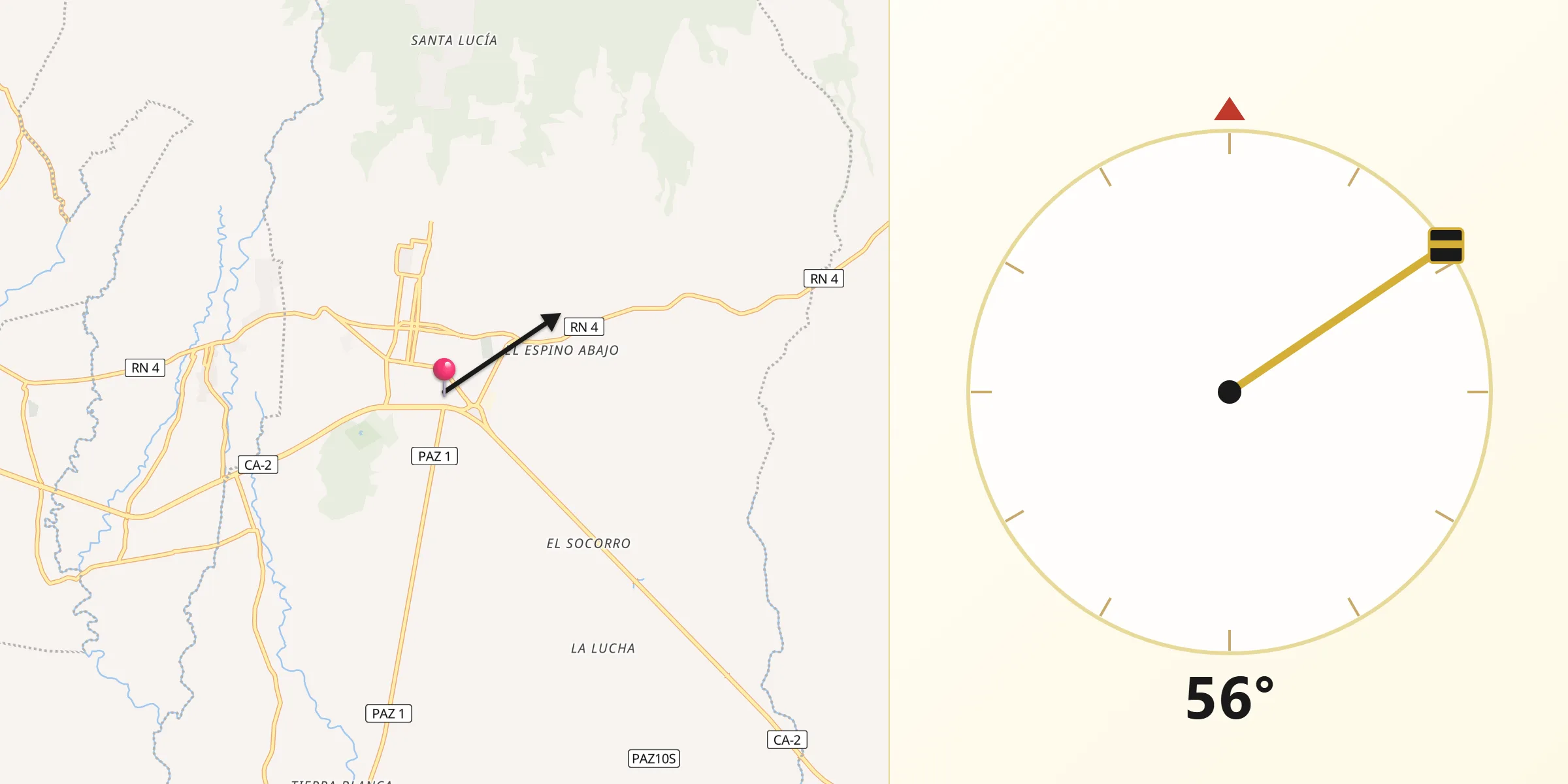 Dirección de la Qibla desde Zacatecoluca