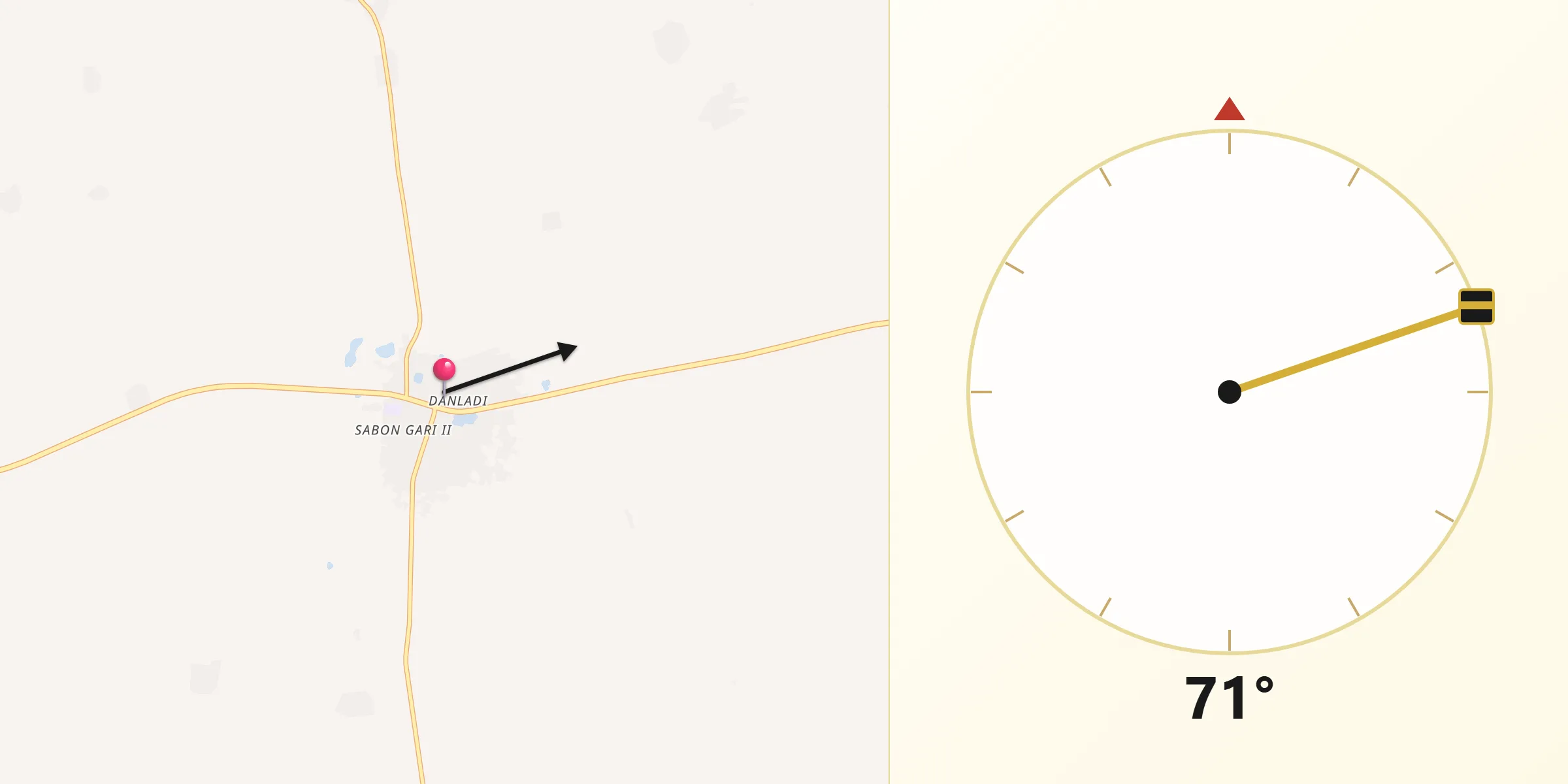 Direction vers la Qibla depuis Aguié