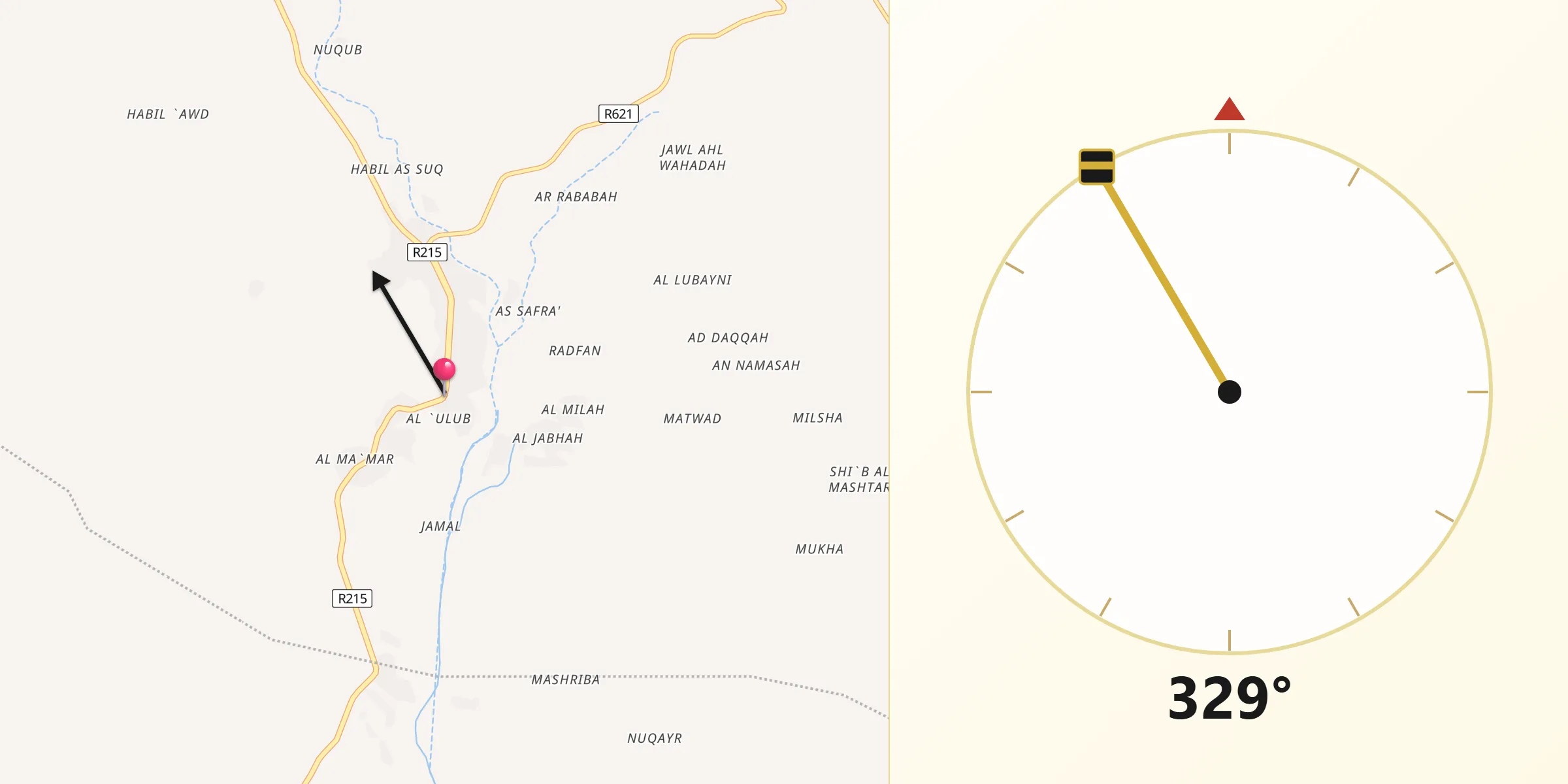 اتجاه القبلة من الحبيلين