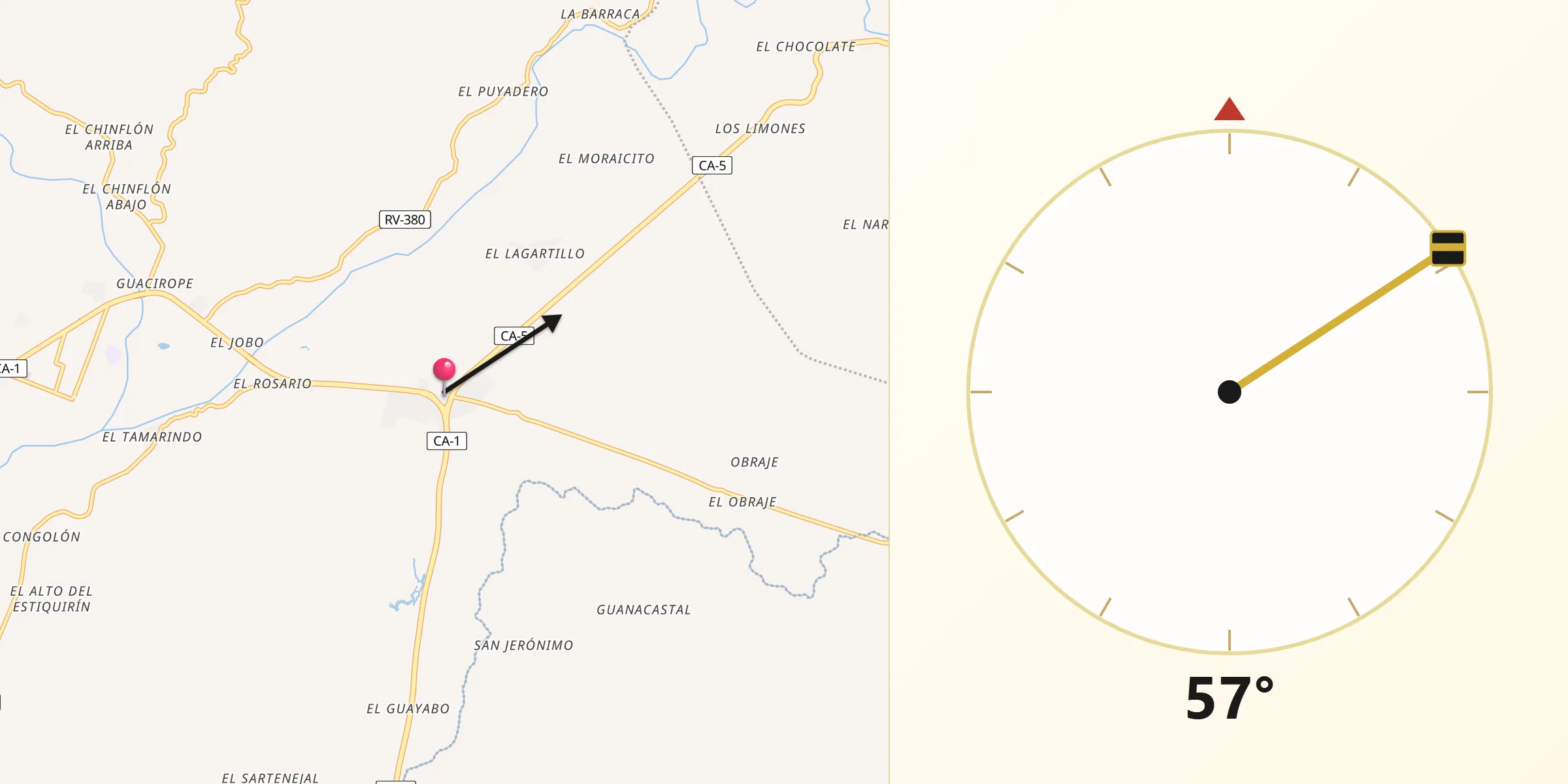 Dirección de la Qibla desde Jícaro Galán