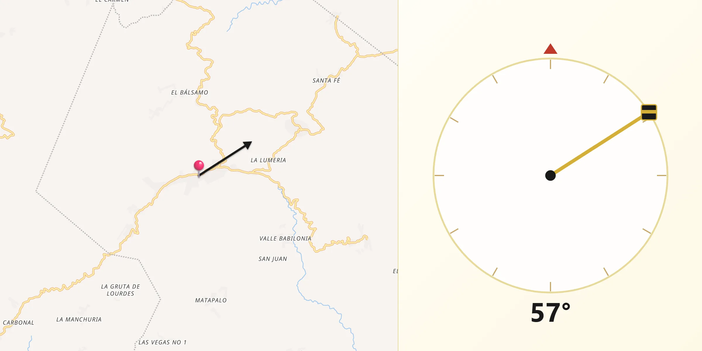 Dirección de la Qibla desde San Juan de Río Coco