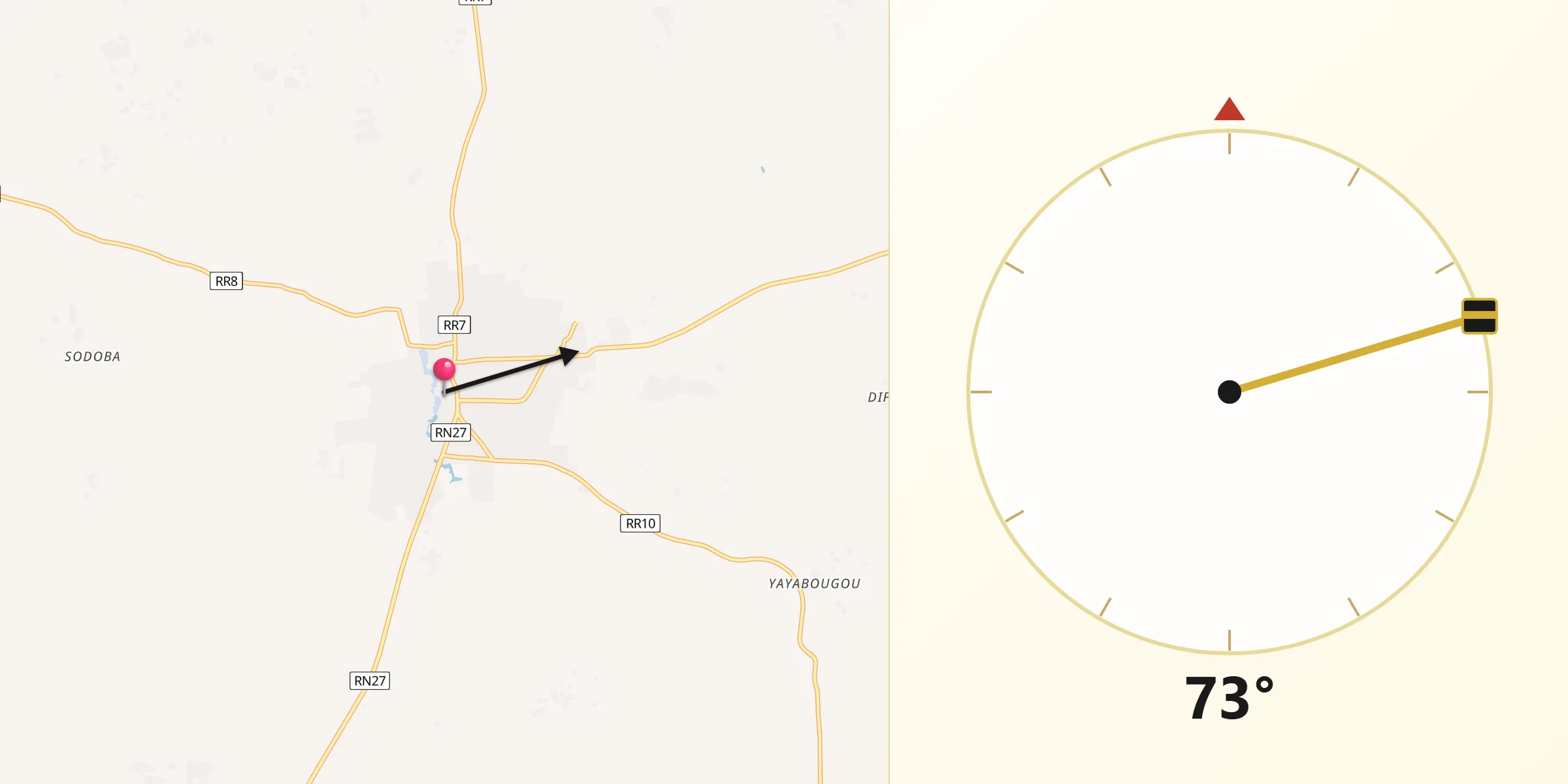Direction vers la Qibla depuis Banamba