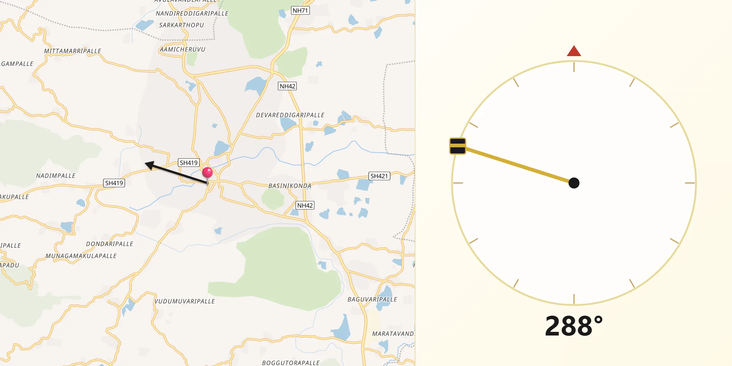 Qibla Direction from Madanapalle