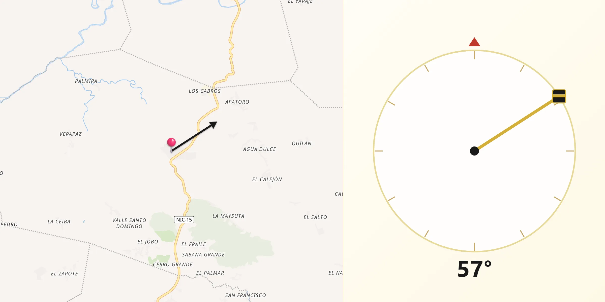 Dirección de la Qibla desde Totogalpa
