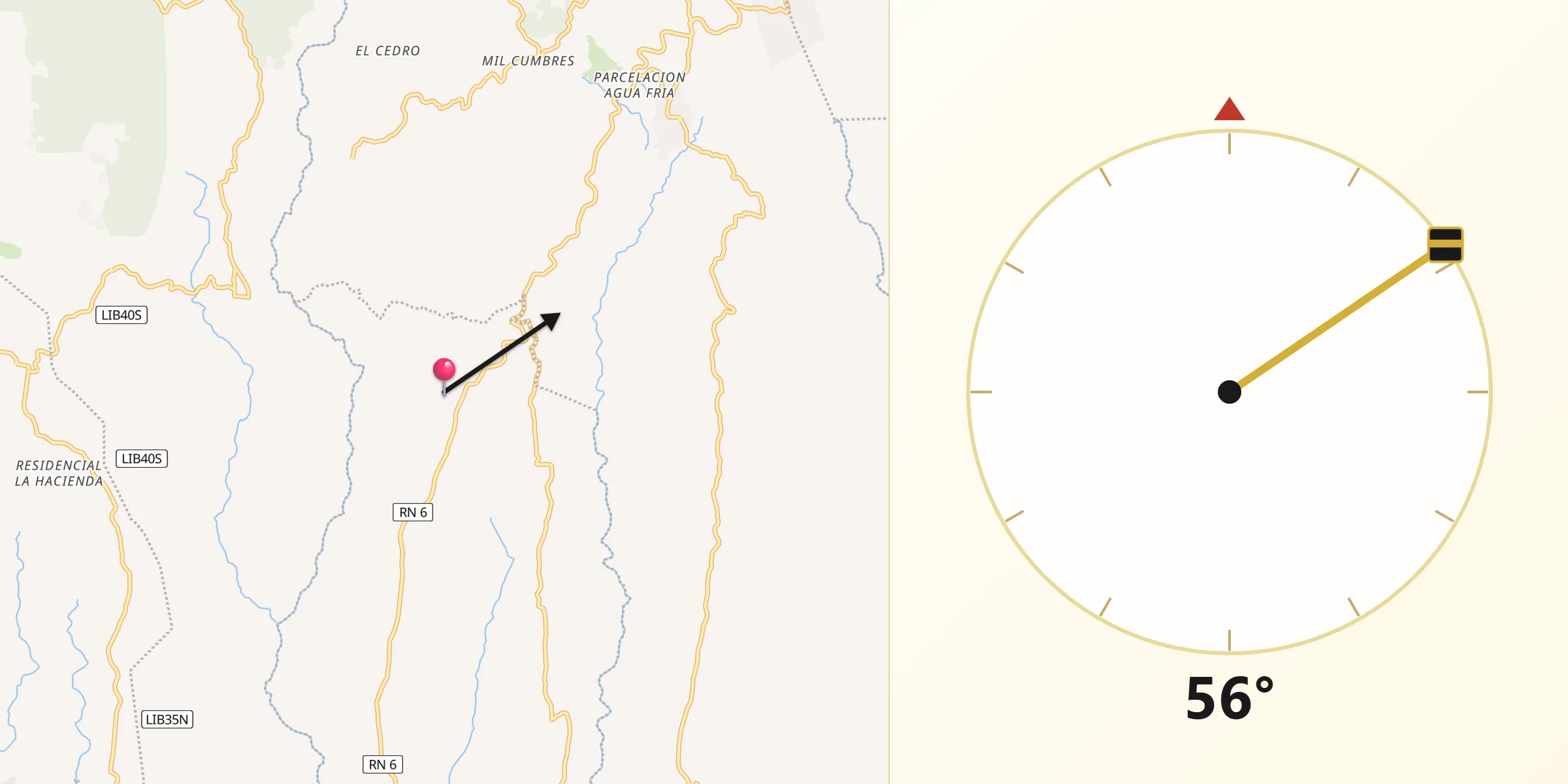 Dirección de la Qibla desde Rosario de Mora