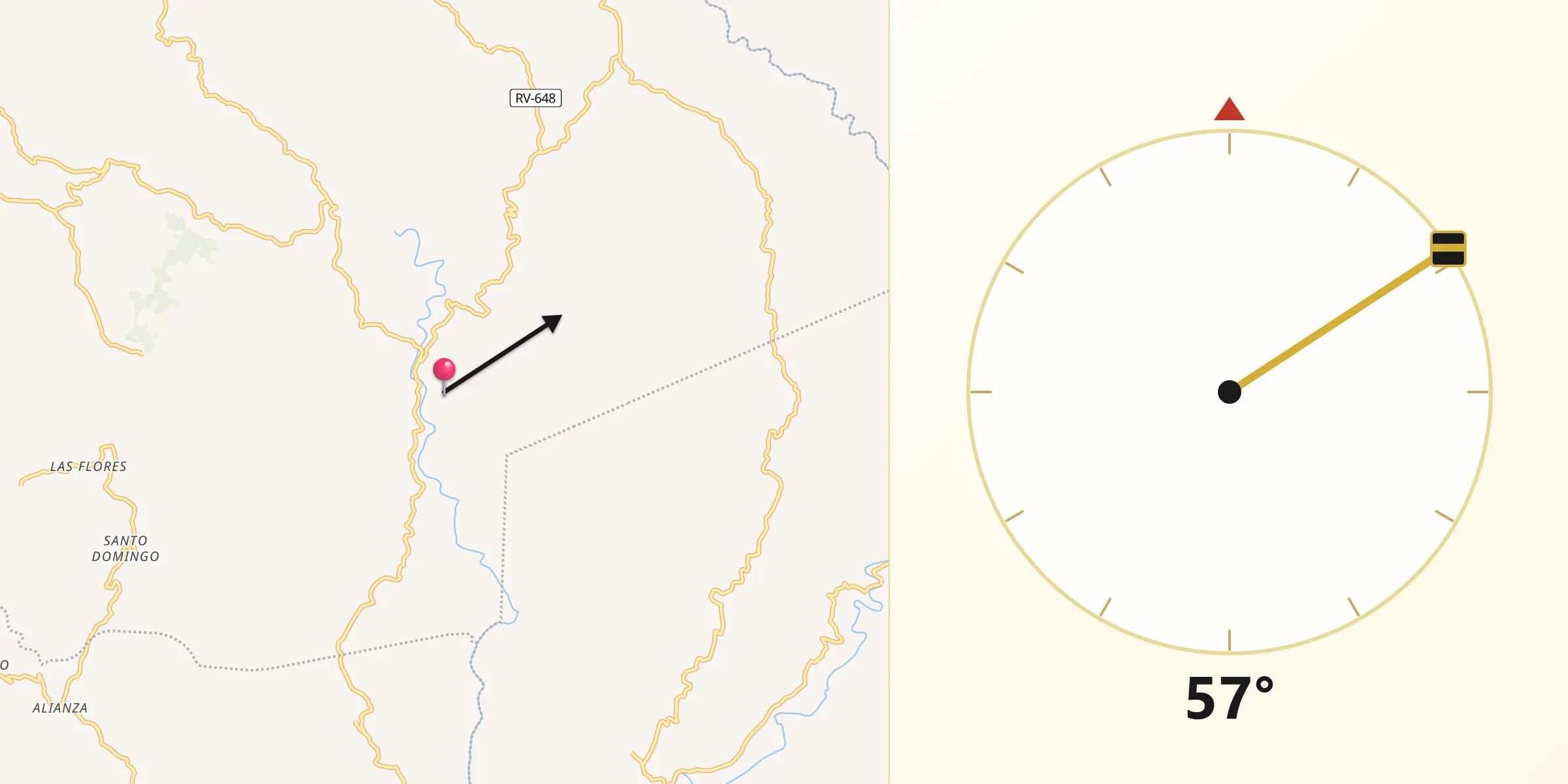 Dirección de la Qibla desde Soledad