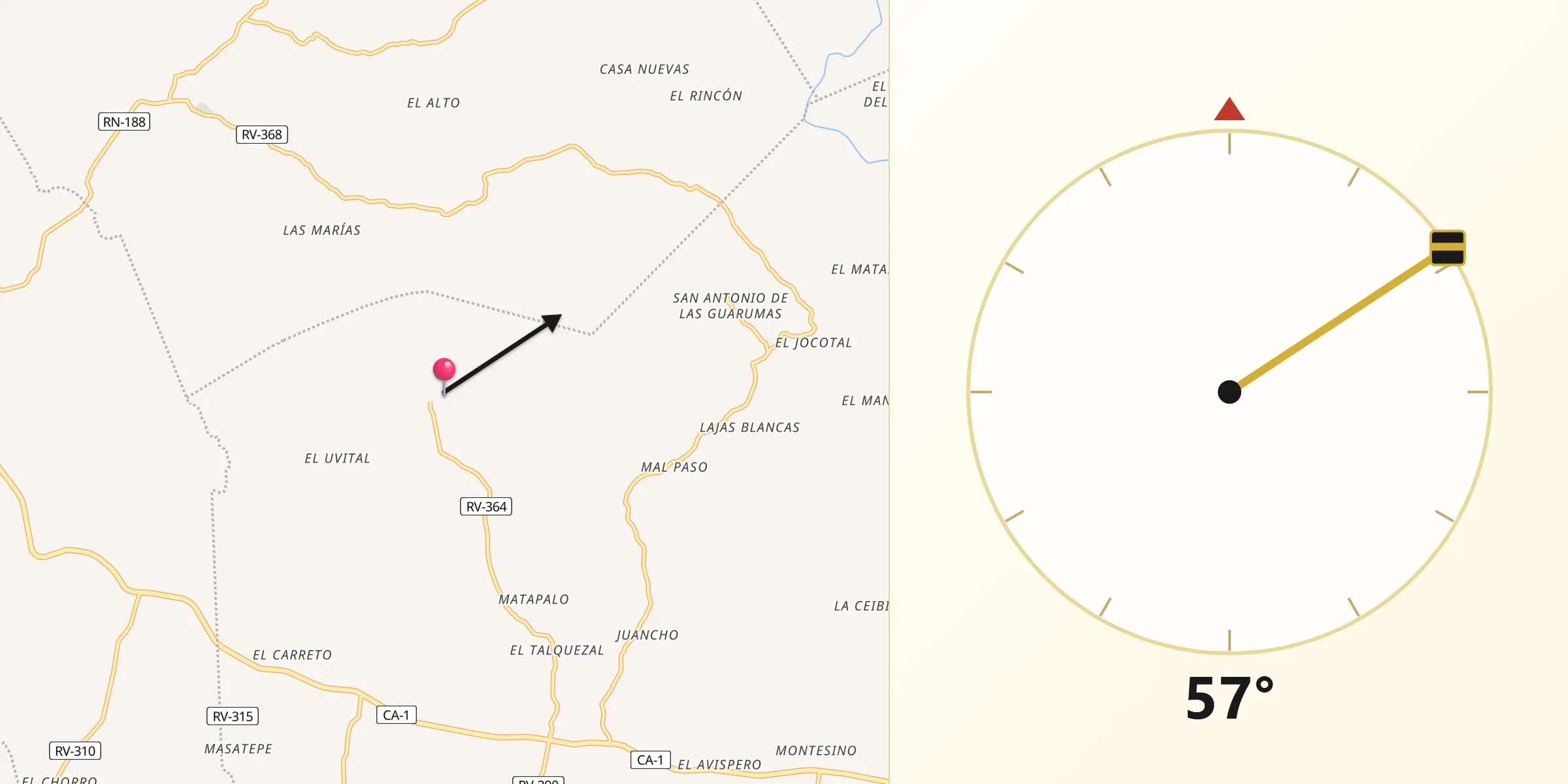 Dirección de la Qibla desde Goascorán