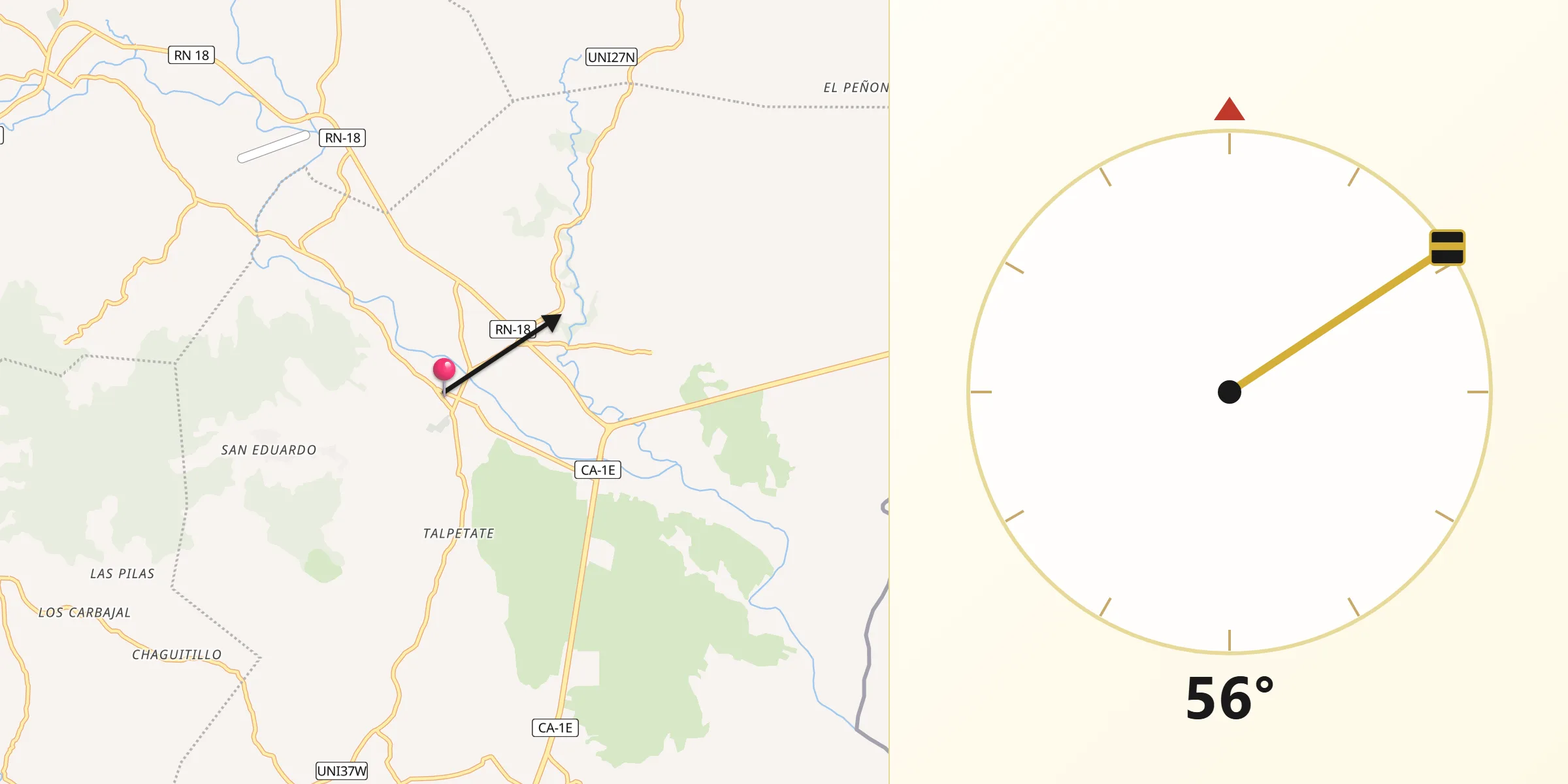 Dirección de la Qibla desde Pasaquina