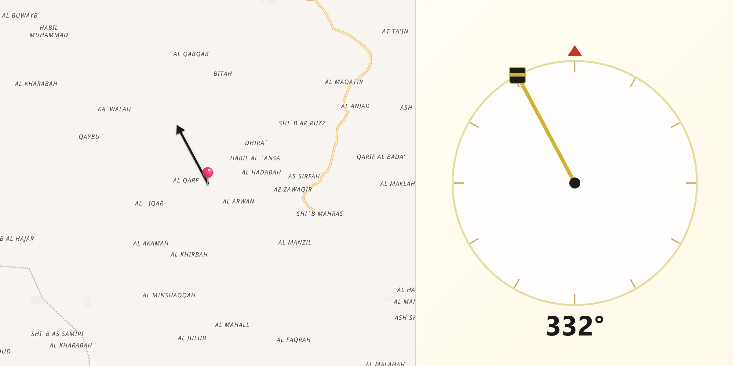 اتجاه القبلة من ماوية