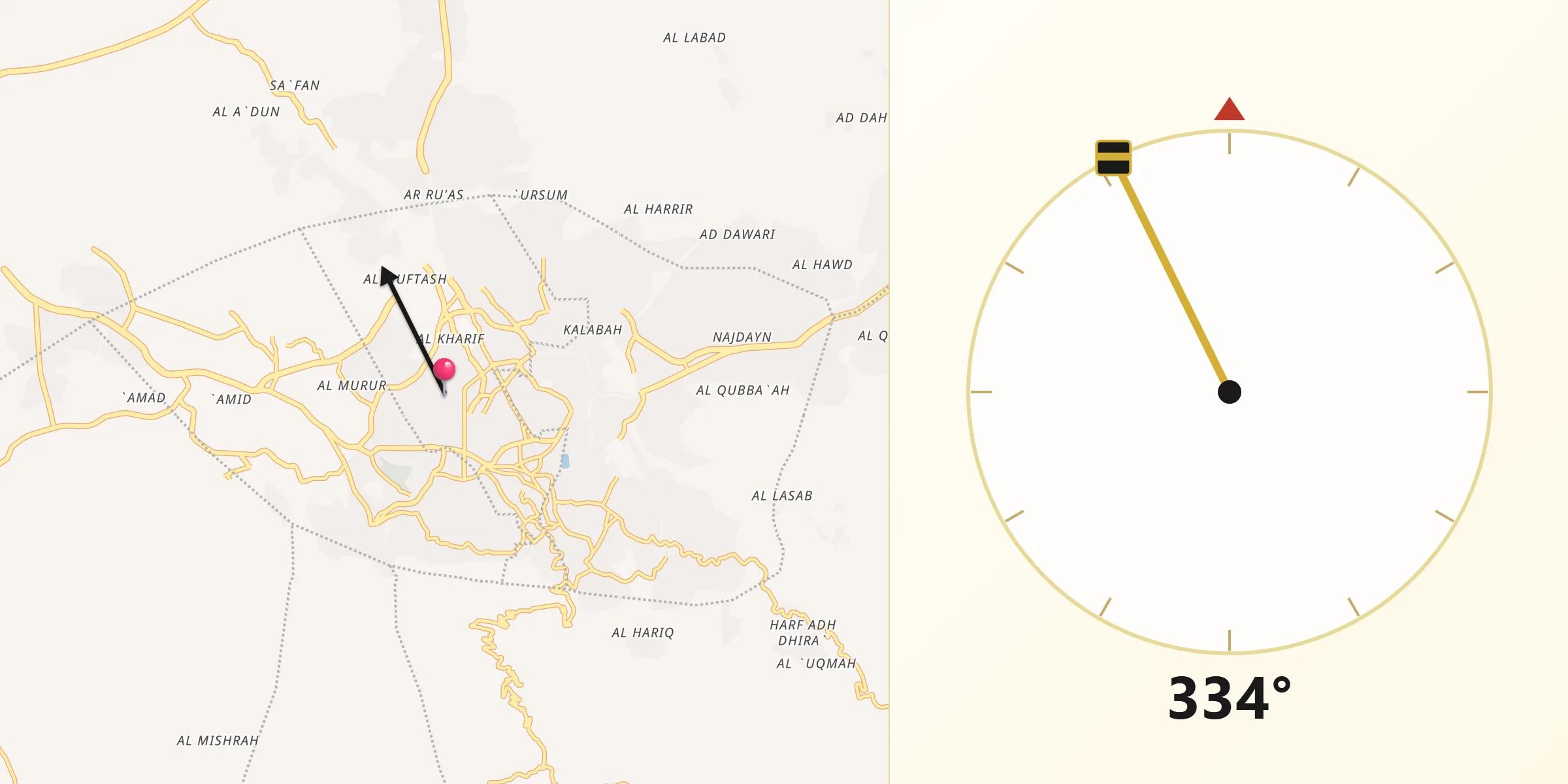 اتجاه القبلة من القاهرة