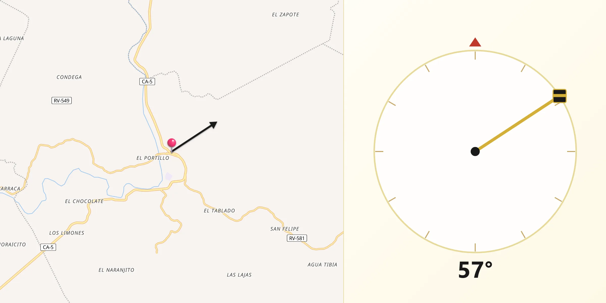 Dirección de la Qibla desde Pespire