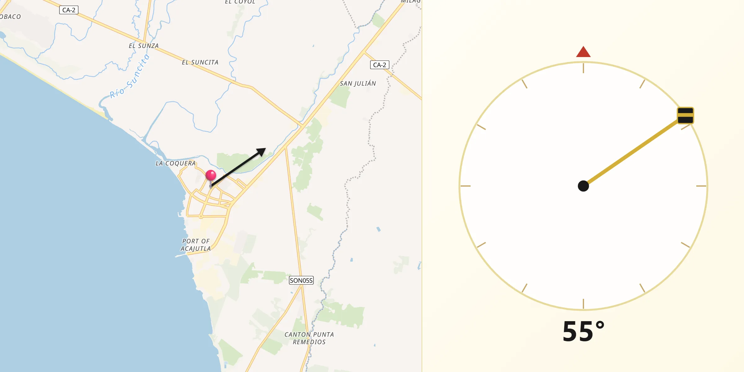 Dirección de la Qibla desde Acajutla