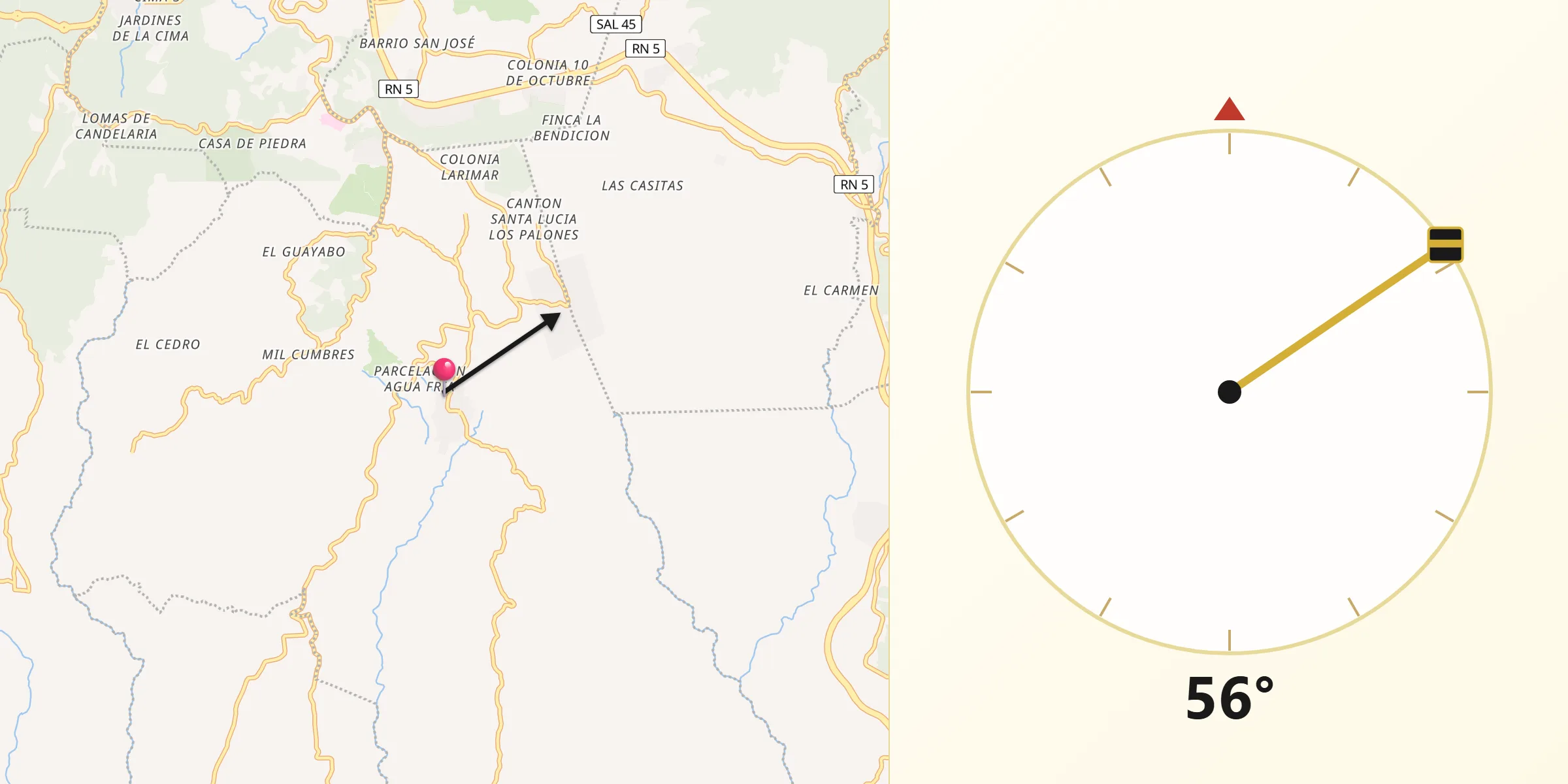 Dirección de la Qibla desde Panchimalco