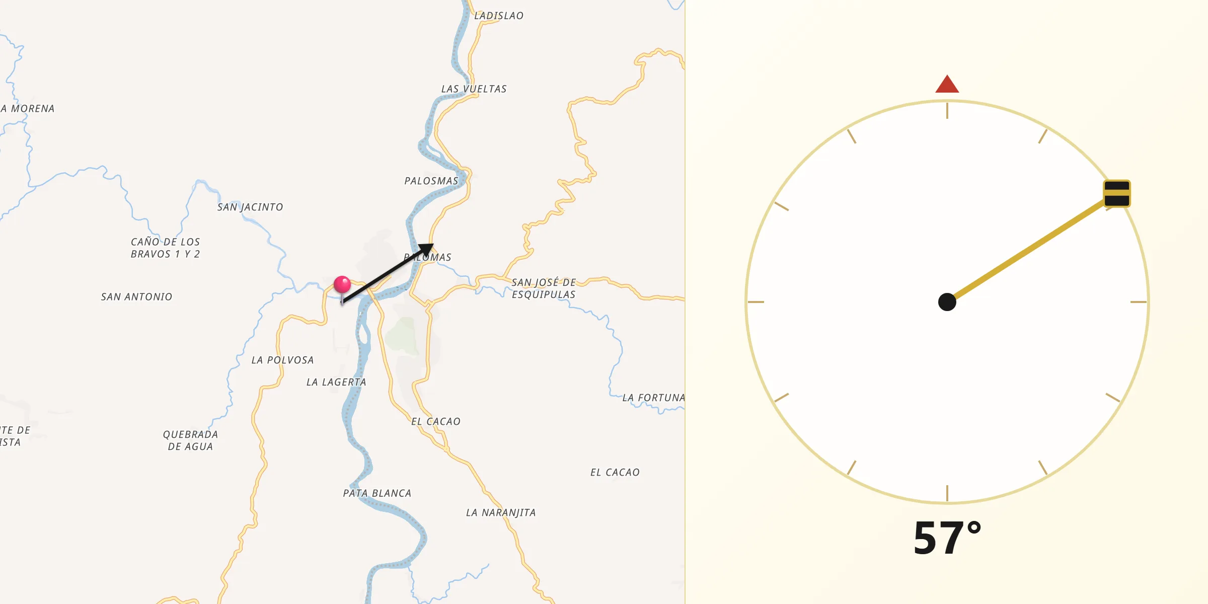 Dirección de la Qibla desde Wiwilí