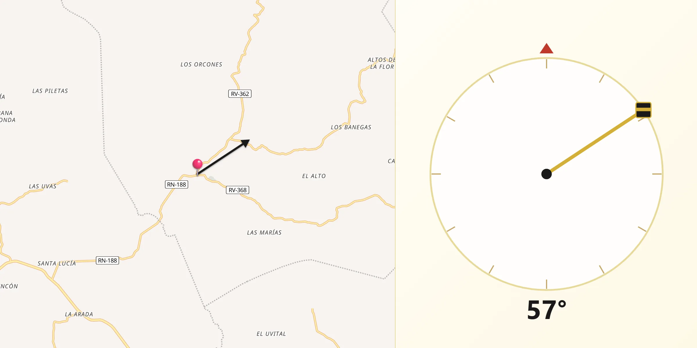 Dirección de la Qibla desde Langue