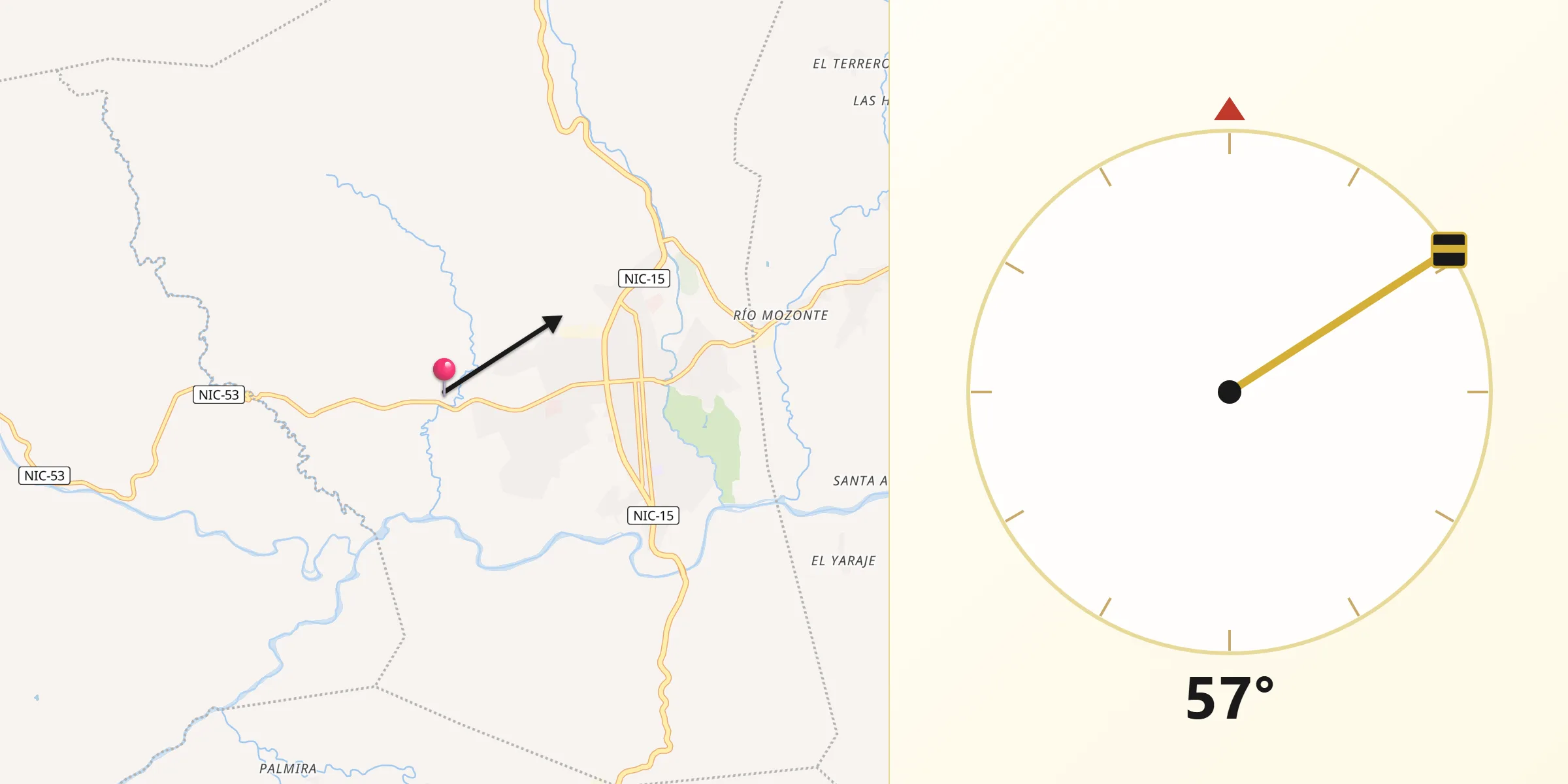 Dirección de la Qibla desde Ocotal